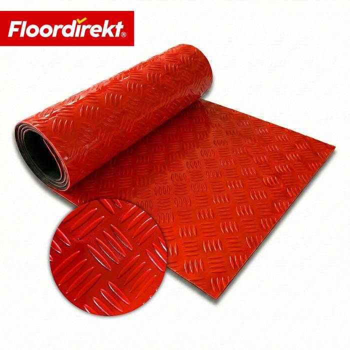 FLOORDIREKT PVC-Bodenbelag Bullet - Rutschfest & Pflegeleicht - Riffelblech-Optik - Rot - 110 × 350 cm