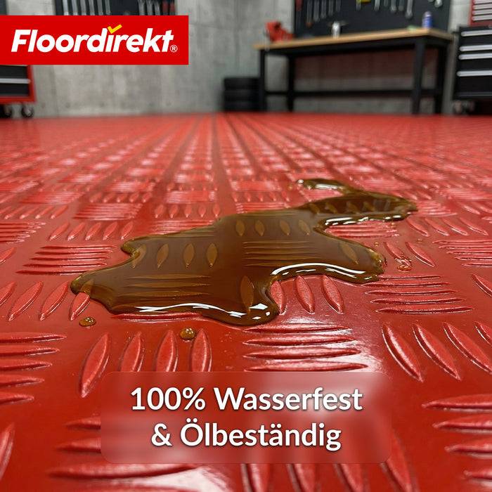 FLOORDIREKT PVC-Bodenbelag Bullet - Rutschfest & Pflegeleicht - Riffelblech-Optik - Rot - 110 × 500 cm