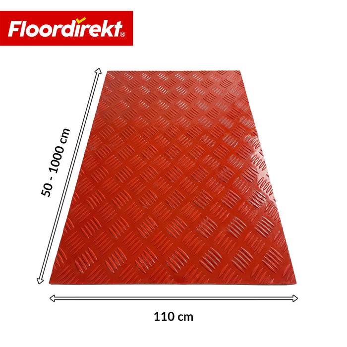 FLOORDIREKT PVC-Bodenbelag Bullet - Rutschfest & Pflegeleicht - Riffelblech-Optik - Rot - 110 × 300 cm