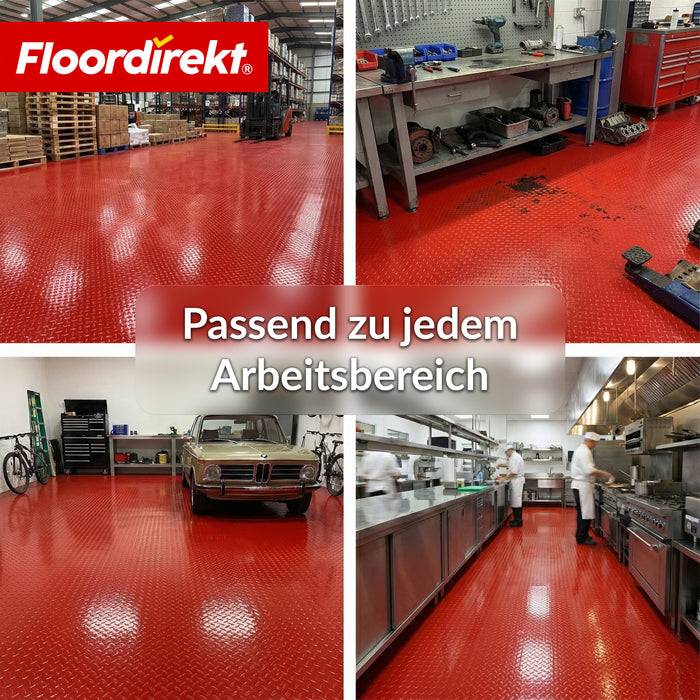 FLOORDIREKT PVC-Bodenbelag Bullet - Rutschfest & Pflegeleicht - Riffelblech-Optik - Rot - 110 × 400 cm