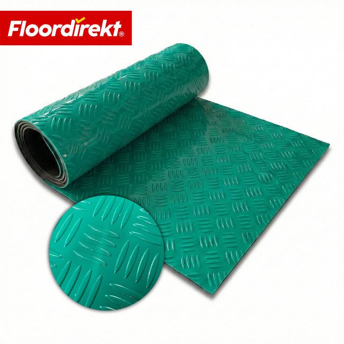 FLOORDIREKT PVC-Bodenbelag Bullet - Rutschfest & Pflegeleicht - Riffelblech-Optik - Grün - 110 × 300 cm