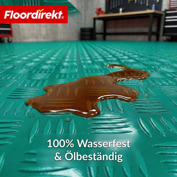 FLOORDIREKT PVC-Bodenbelag Bullet - Rutschfest & Pflegeleicht - Riffelblech-Optik - Grün - 110 × 300 cm
