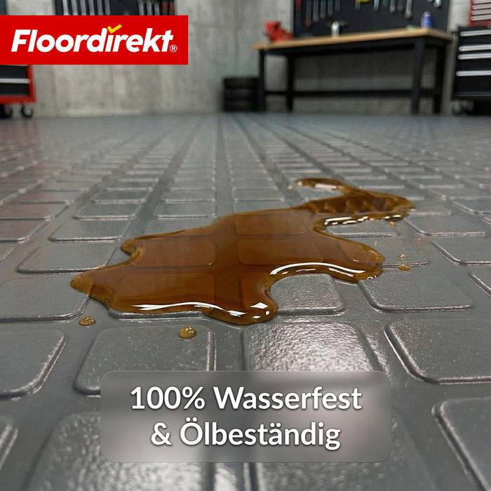 FLOORDIREKT PVC-Bodenbelag Check Quadra - Rutschfest & Pflegeleicht - Quadrat-Optik - Dunkelgrau - 110 × 350 cm