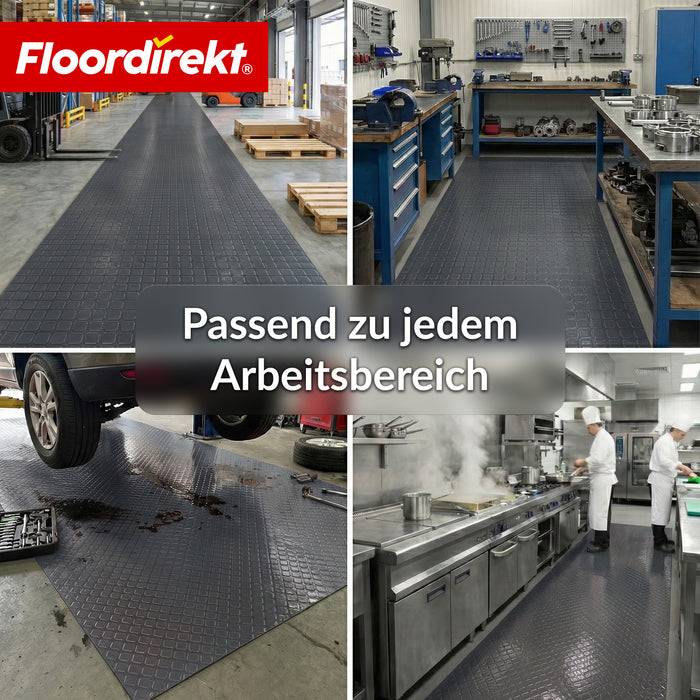 FLOORDIREKT PVC-Bodenbelag Check Quadra - Rutschfest & Pflegeleicht - Quadrat-Optik - Dunkelgrau - 110 × 250 cm