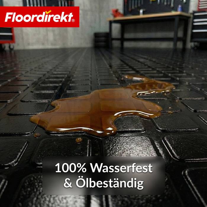 FLOORDIREKT PVC-Bodenbelag Check Quadra - Rutschfest & Pflegeleicht - Quadrat-Optik - Schwarz - 110 × 100 cm