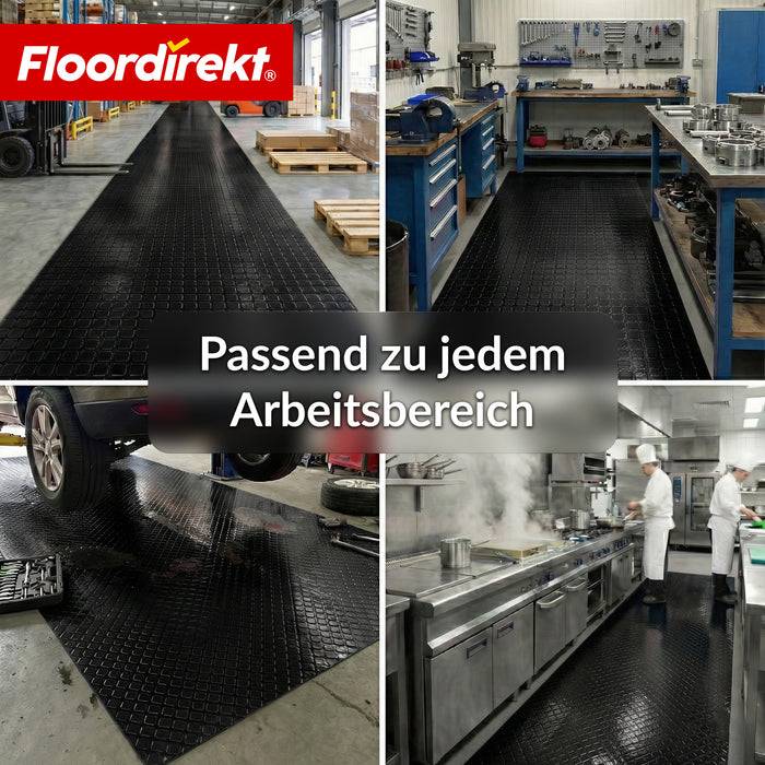 FLOORDIREKT PVC-Bodenbelag Check Quadra - Rutschfest & Pflegeleicht - Quadrat-Optik - Schwarz - 110 × 100 cm