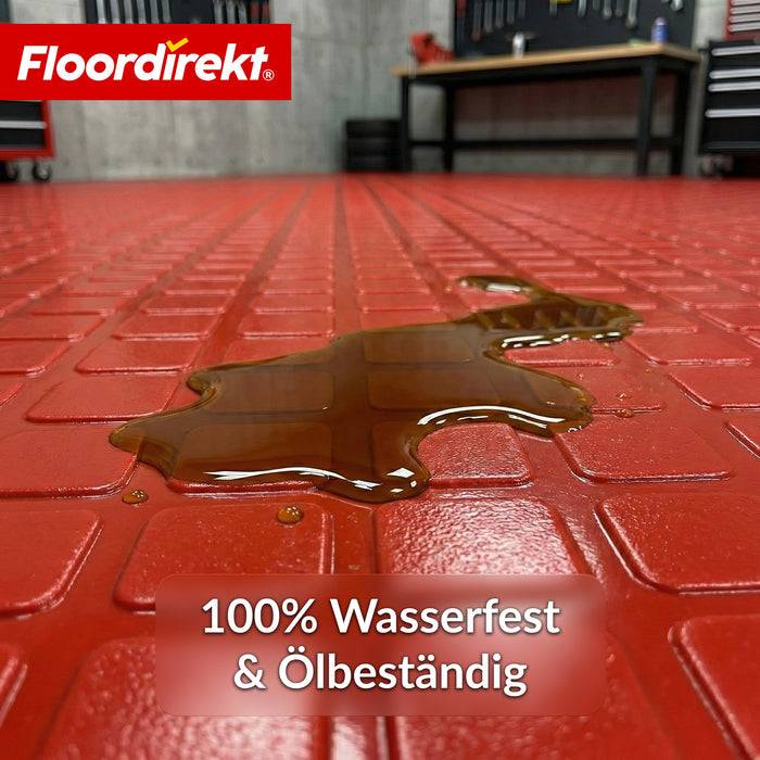 FLOORDIREKT PVC-Bodenbelag Check Quadra - Rutschfest & Pflegeleicht - Quadrat-Optik - Rot - 110 × 350 cm