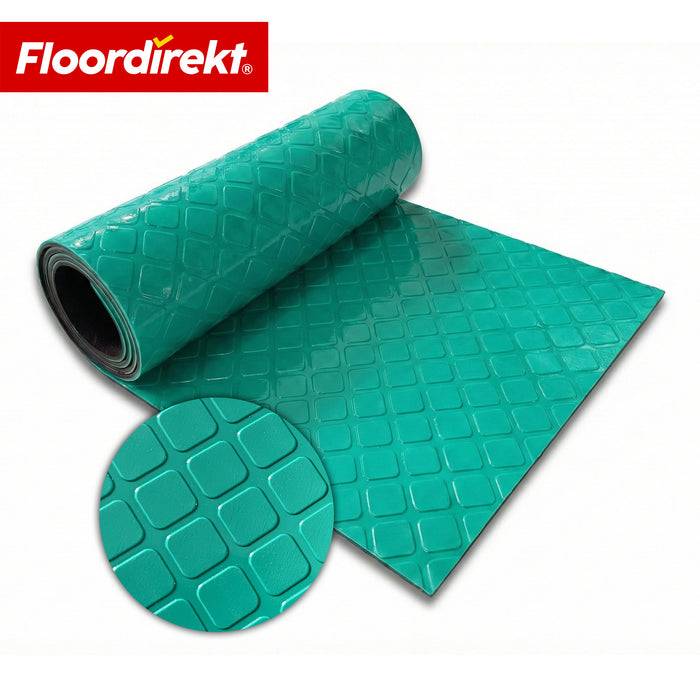FLOORDIREKT PVC-Bodenbelag Check Quadra - Rutschfest & Pflegeleicht - Quadrat-Optik - Grün - 110 × 150 cm