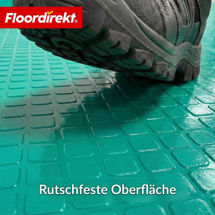 FLOORDIREKT PVC-Bodenbelag Check Quadra - Rutschfest & Pflegeleicht - Quadrat-Optik - Grün - 110 × 150 cm
