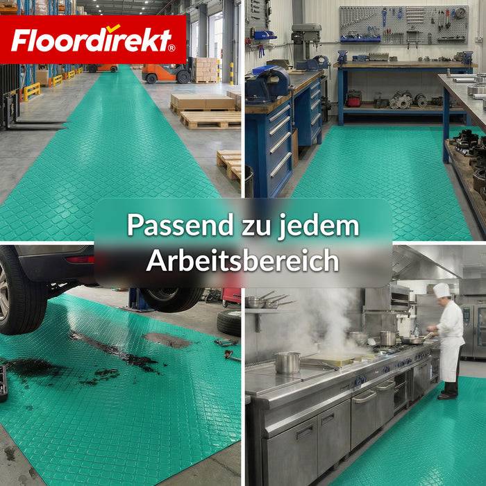 FLOORDIREKT PVC-Bodenbelag Check Quadra - Rutschfest & Pflegeleicht - Quadrat-Optik - Grün - 110 × 400 cm