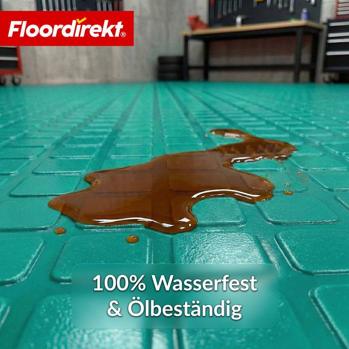 FLOORDIREKT PVC-Bodenbelag Check Quadra - Rutschfest & Pflegeleicht - Quadrat-Optik - Grün - 110 × 400 cm