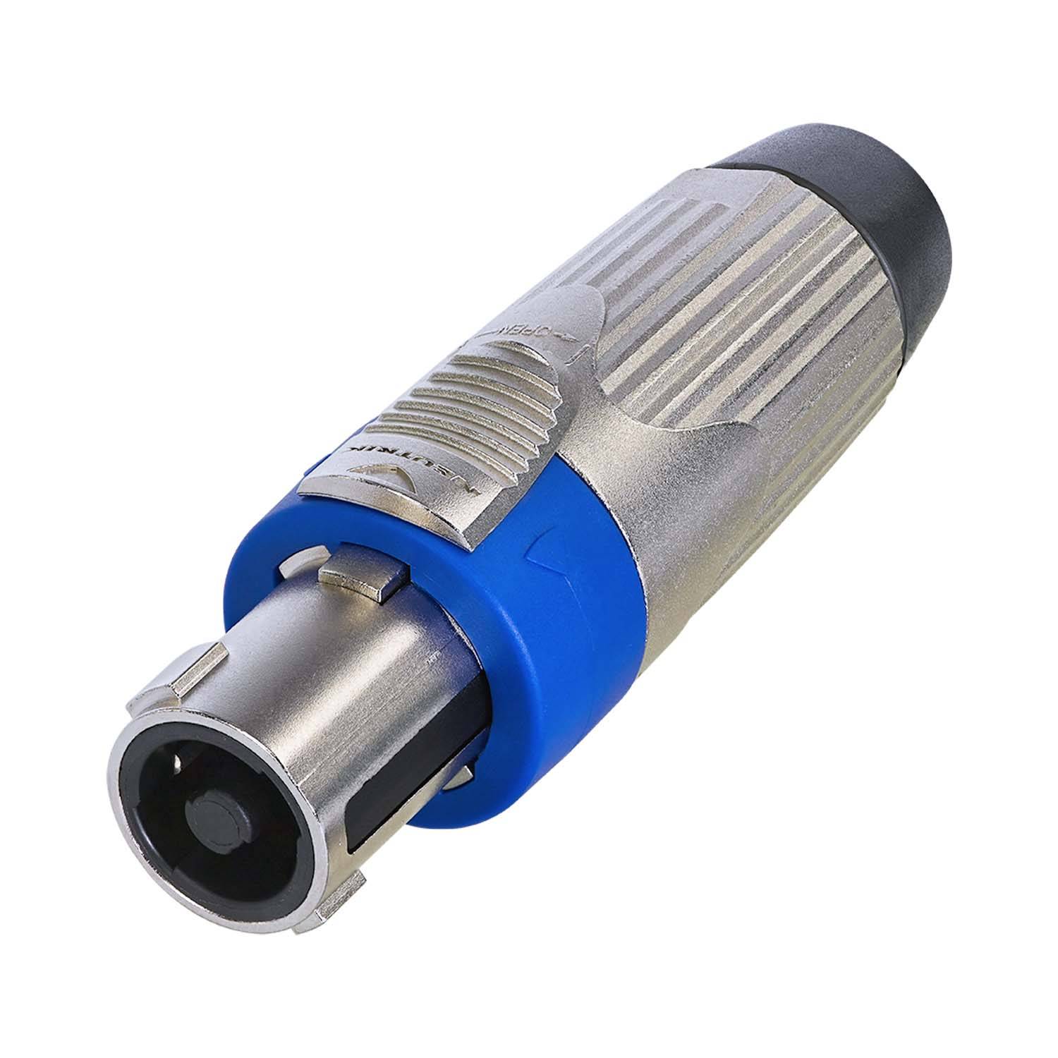 NEUTRIK® speakON®, spritzwassergeschützt IP54 , 4-pol , Metall-, Löttechnik-Kabelbuchse, versilberte(r) Kontakt(e), gerade, max. 6 mm², nickel