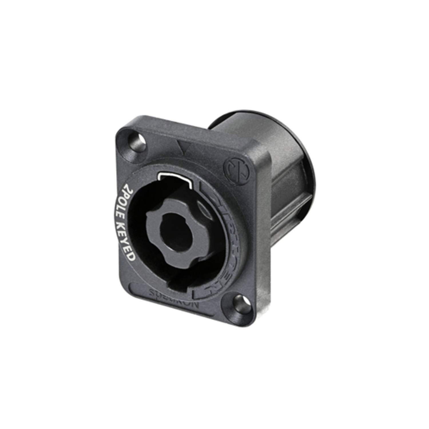 NEUTRIK® speakON®, 2-pol , Kunststoff-, 3/16" Flachsteckzungen-Einbaustecker, versilberte(r) Kontakt(e), Type D, schwarz