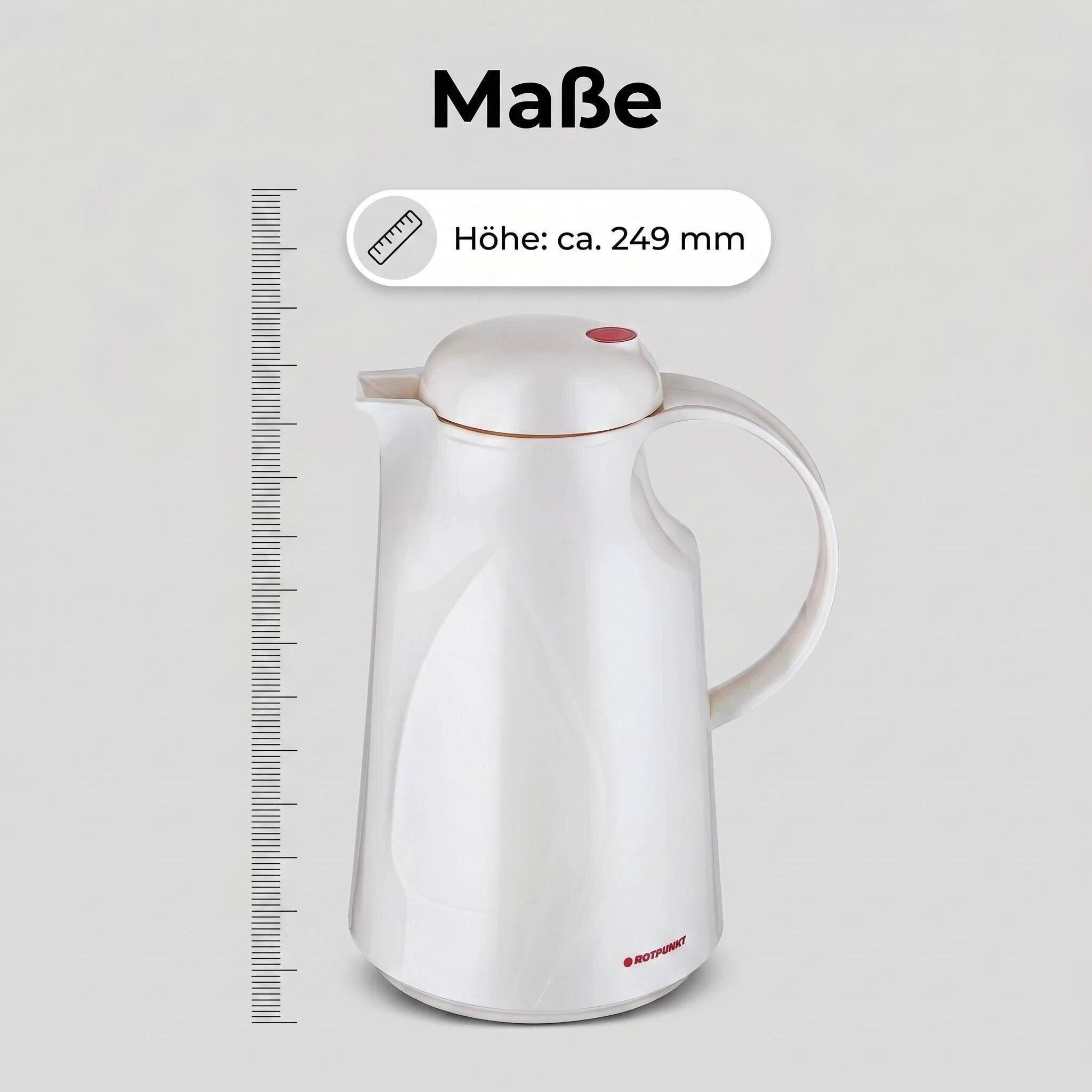 ROTPUNKT Isolierkanne 1L - 280 LEONIE - Glaskaraffe, BPA-frei - Weiß
