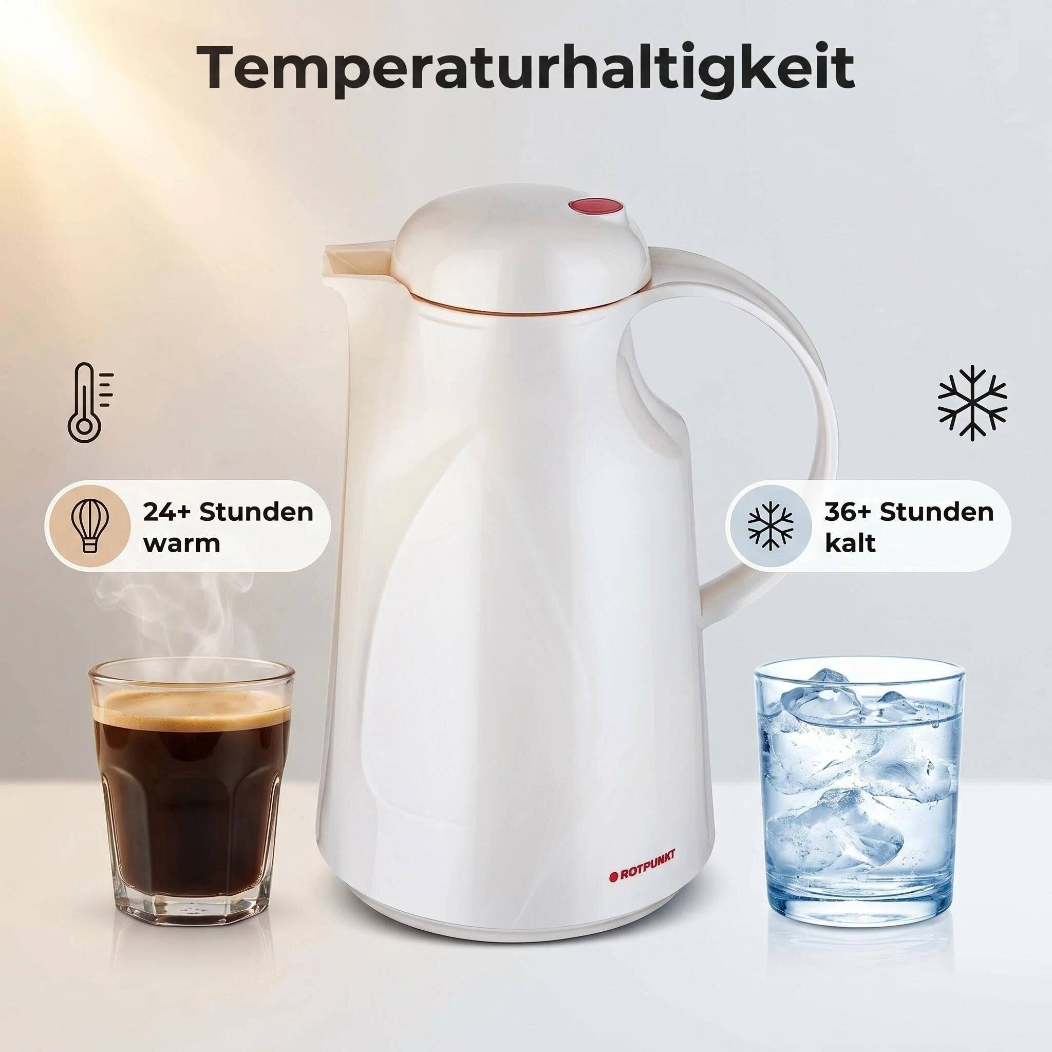 ROTPUNKT Isolierkanne 1L - 280 LEONIE - Glaskaraffe, BPA-frei - Weiß