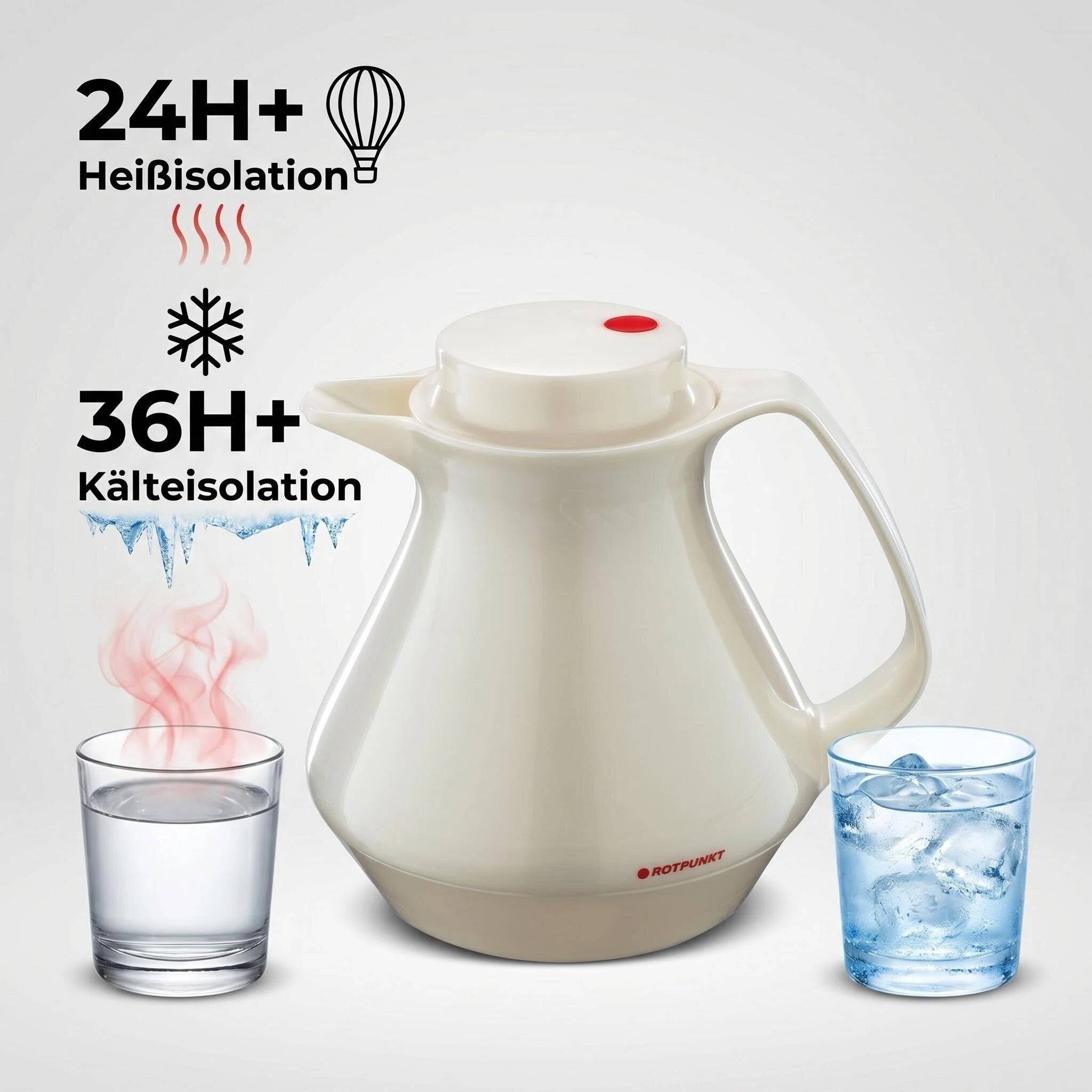 ROTPUNKT 350 Isolierkanne 1L Kanne für Kaffee und Tee - BPA-frei - Weiß