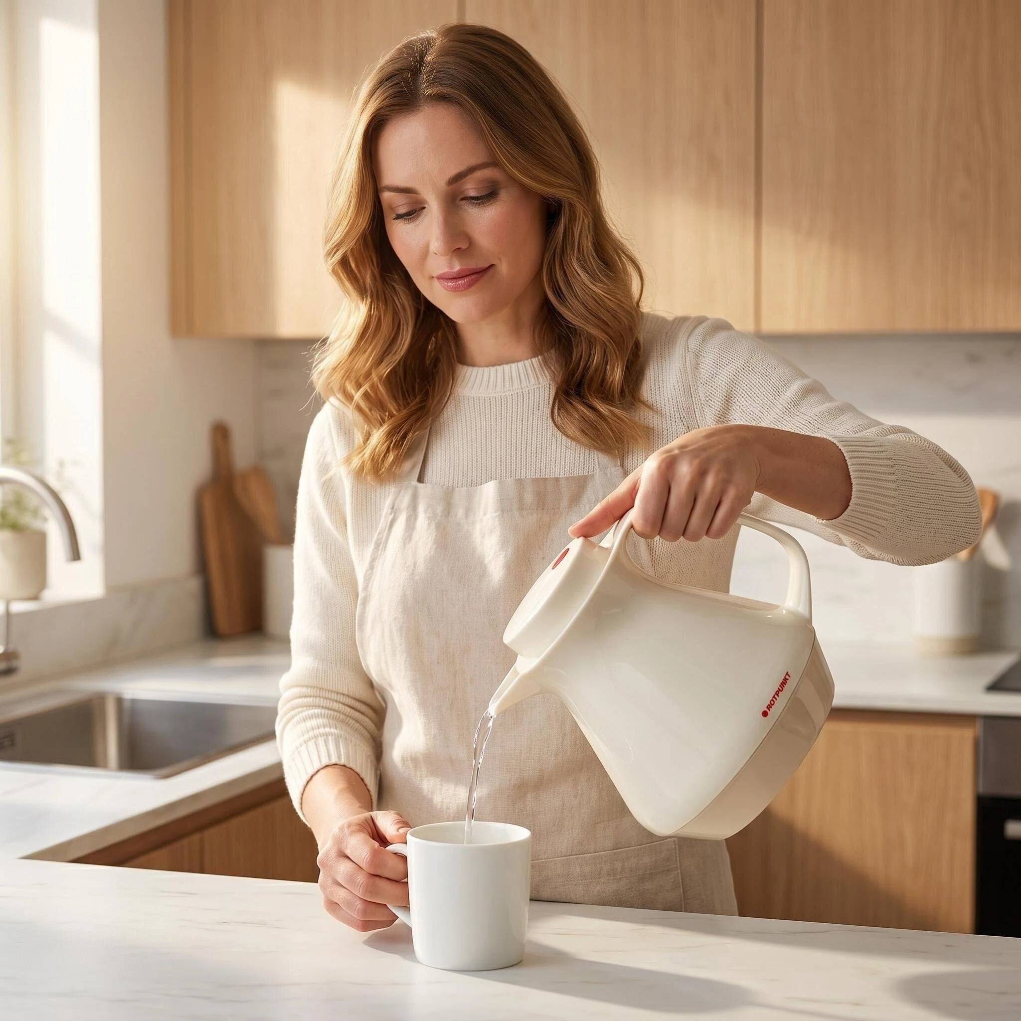 ROTPUNKT 350 Isolierkanne 1L Kanne für Kaffee und Tee - BPA-frei - Weiß