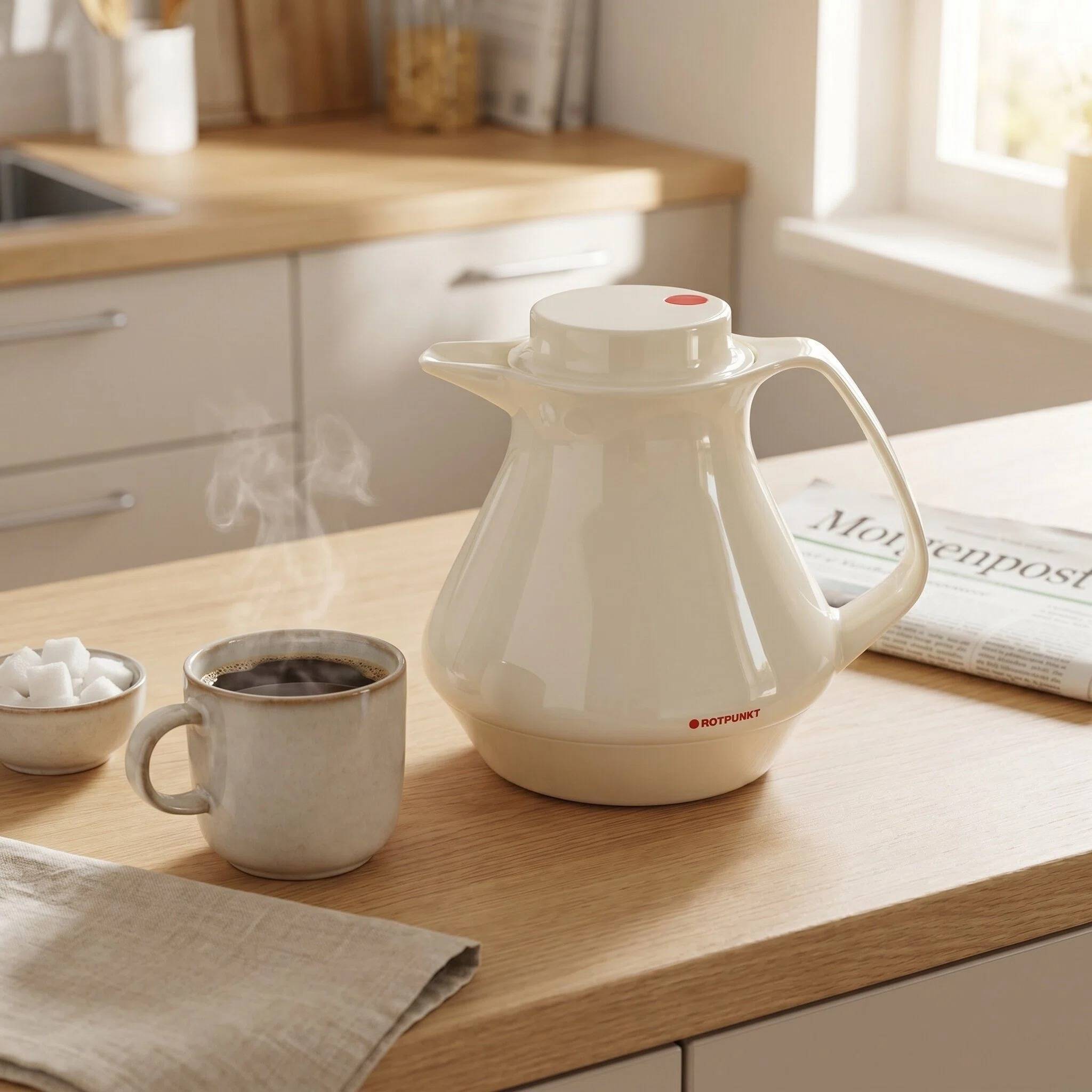 ROTPUNKT 350 Isolierkanne 1L Kanne für Kaffee und Tee - BPA-frei - Weiß
