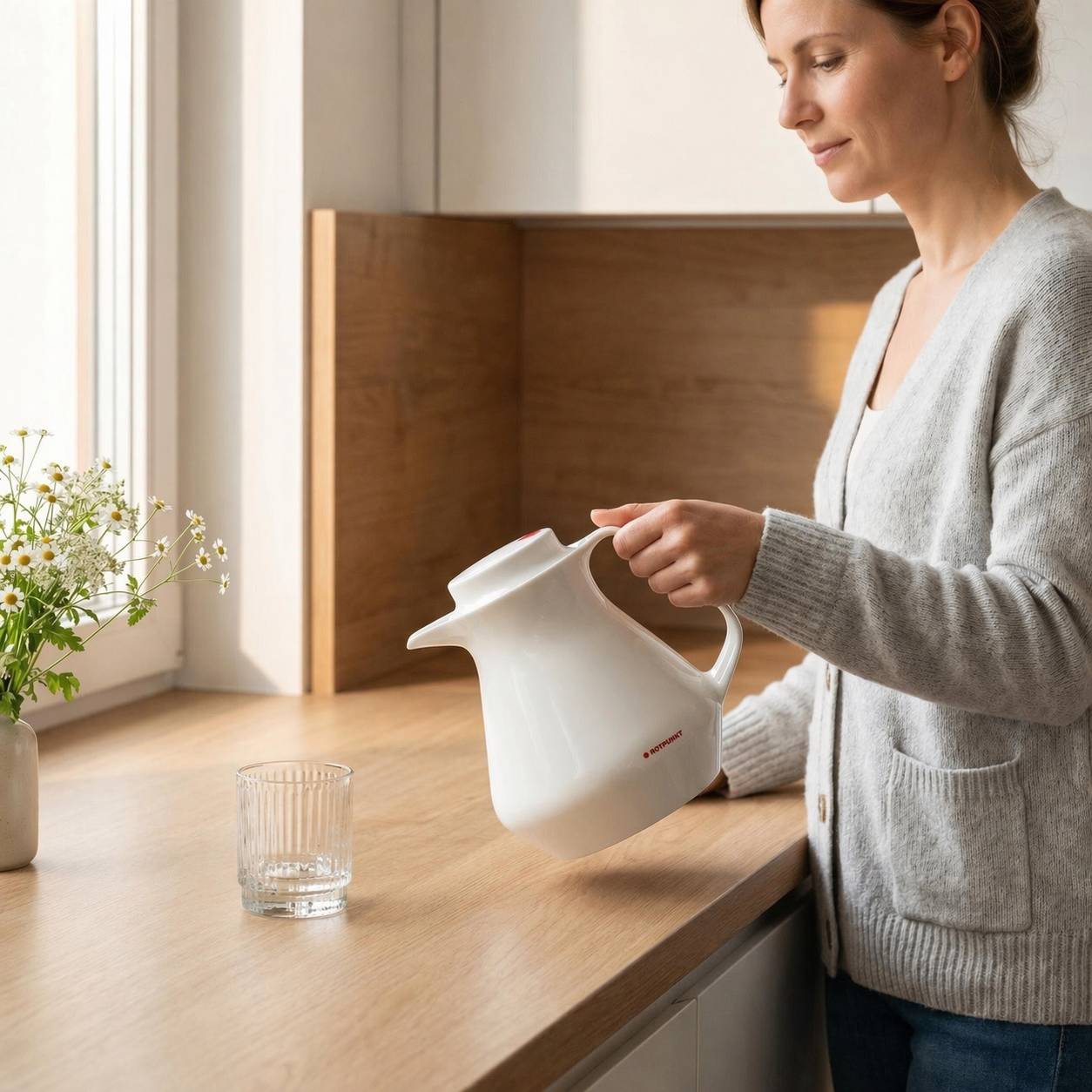 ROTPUNKT 350 Isolierkanne 1L Kanne für Kaffee und Tee - BPA-frei - Elfenbein