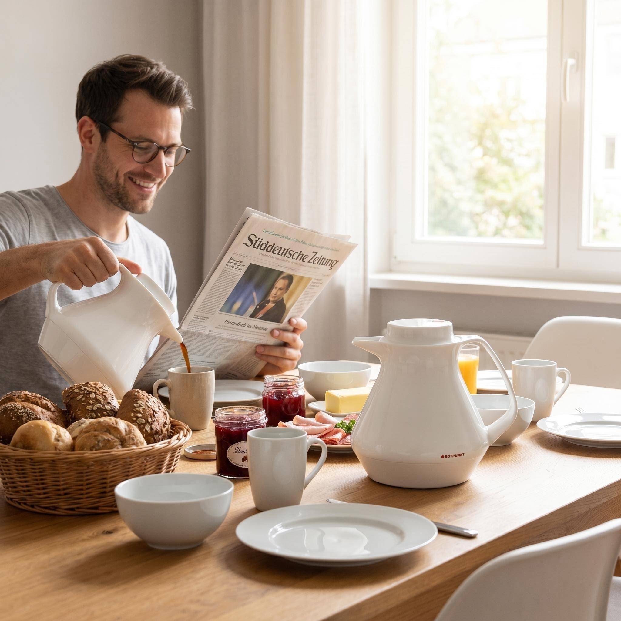 ROTPUNKT 350 Isolierkanne 1L Kanne für Kaffee und Tee - BPA-frei - Elfenbein
