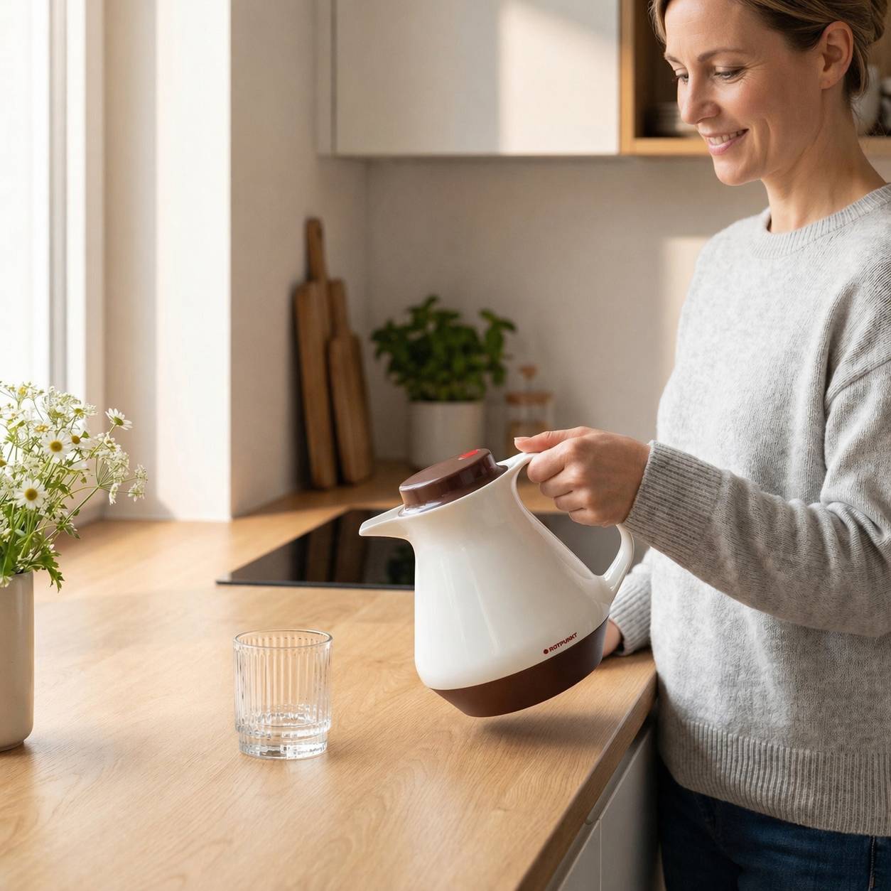 ROTPUNKT 350 Isolierkanne 1L Kanne für Kaffee und Tee - BPA-frei - Rot & Weiß