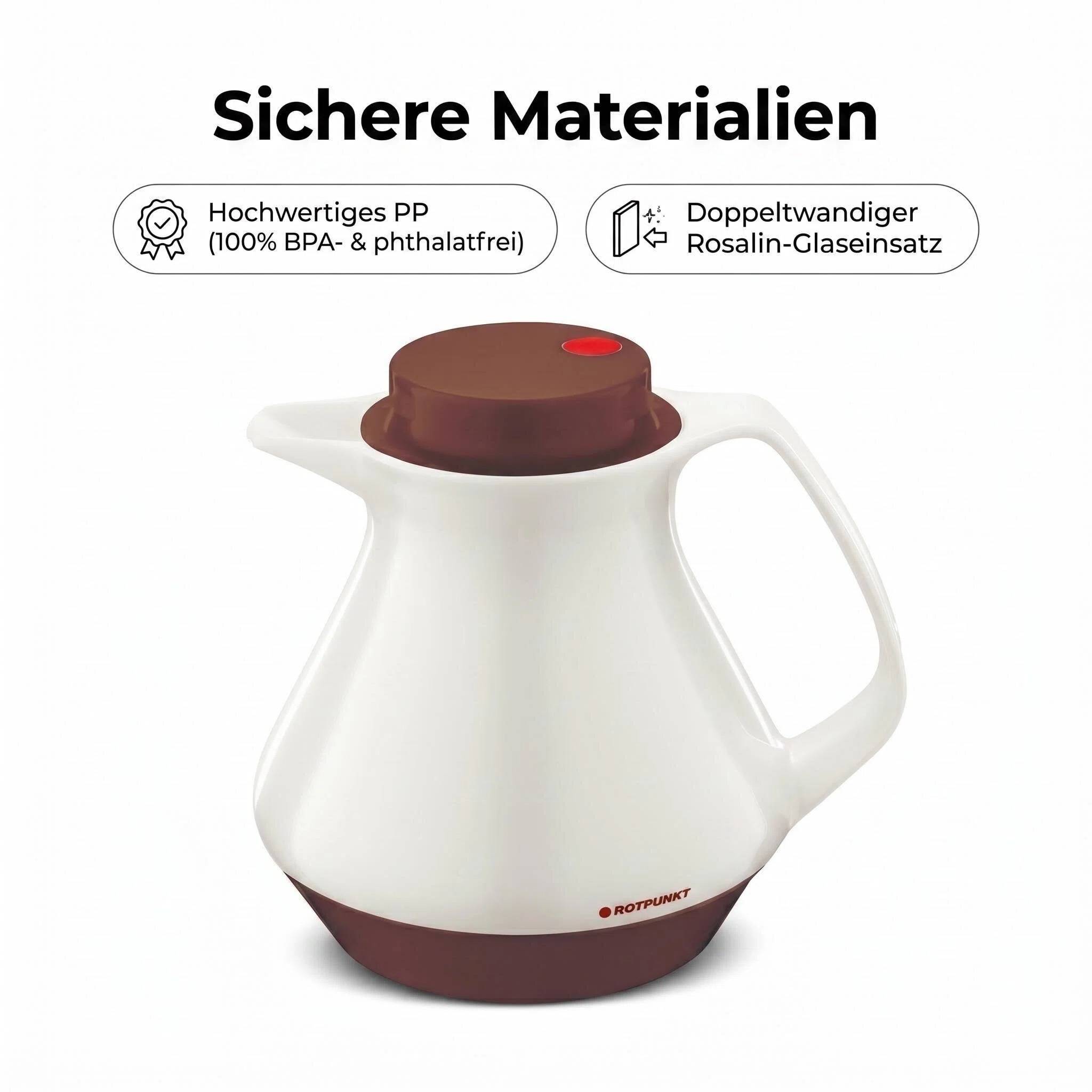 ROTPUNKT 350 Isolierkanne 1L Kanne für Kaffee und Tee - BPA-frei - Rot & Weiß