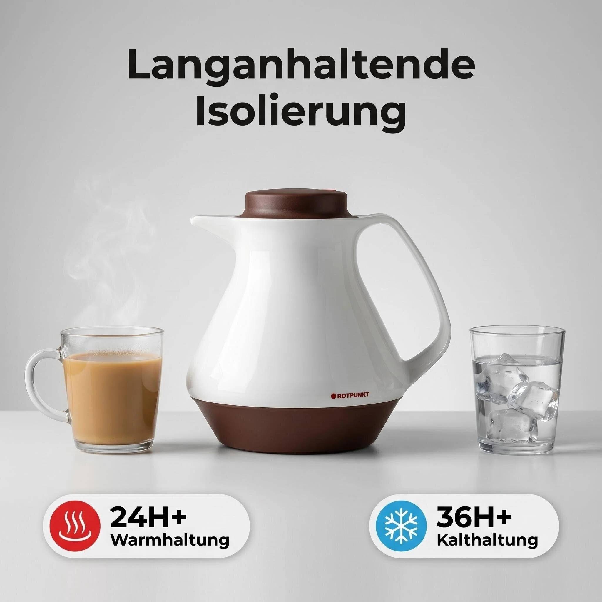 ROTPUNKT 350 Isolierkanne 1L Kanne für Kaffee und Tee - BPA-frei - Rot & Weiß