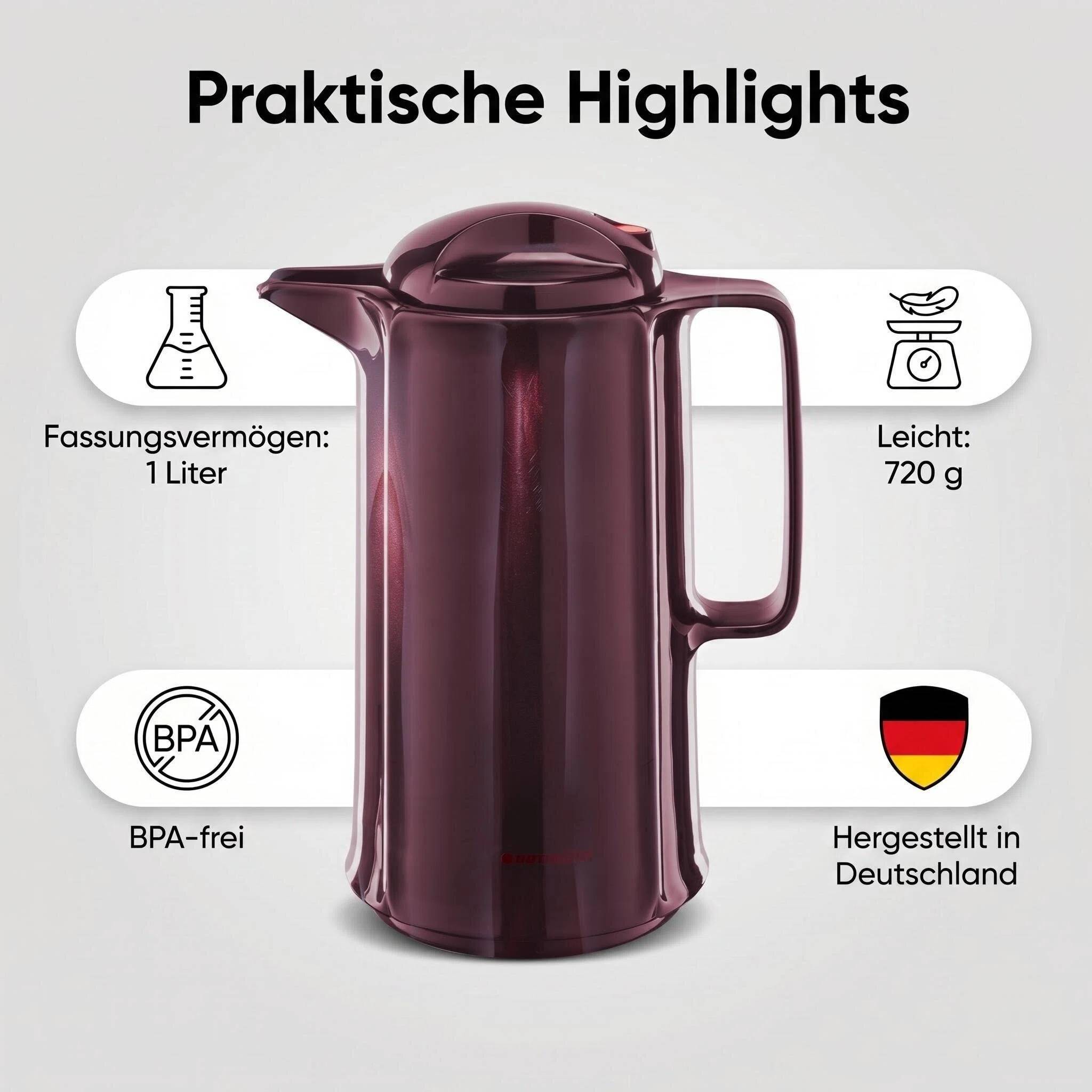 ROTPUNKT Isolierkanne 1L - Marlis 420 - BPA-frei - Für Kaffee, Tee, Aufgüsse - Schwarz & Rot