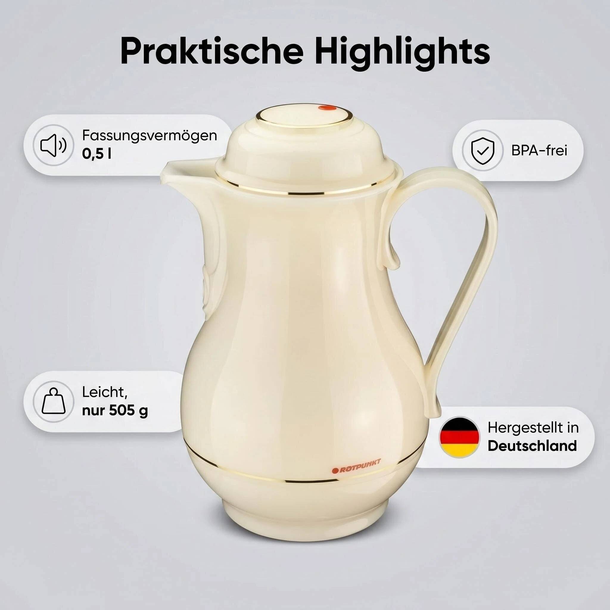 ROTPUNKT Isolierkanne 0.5L - 530 Christa - BPA-frei - Für Kaffee, Tee, Aufgüsse - Weiß