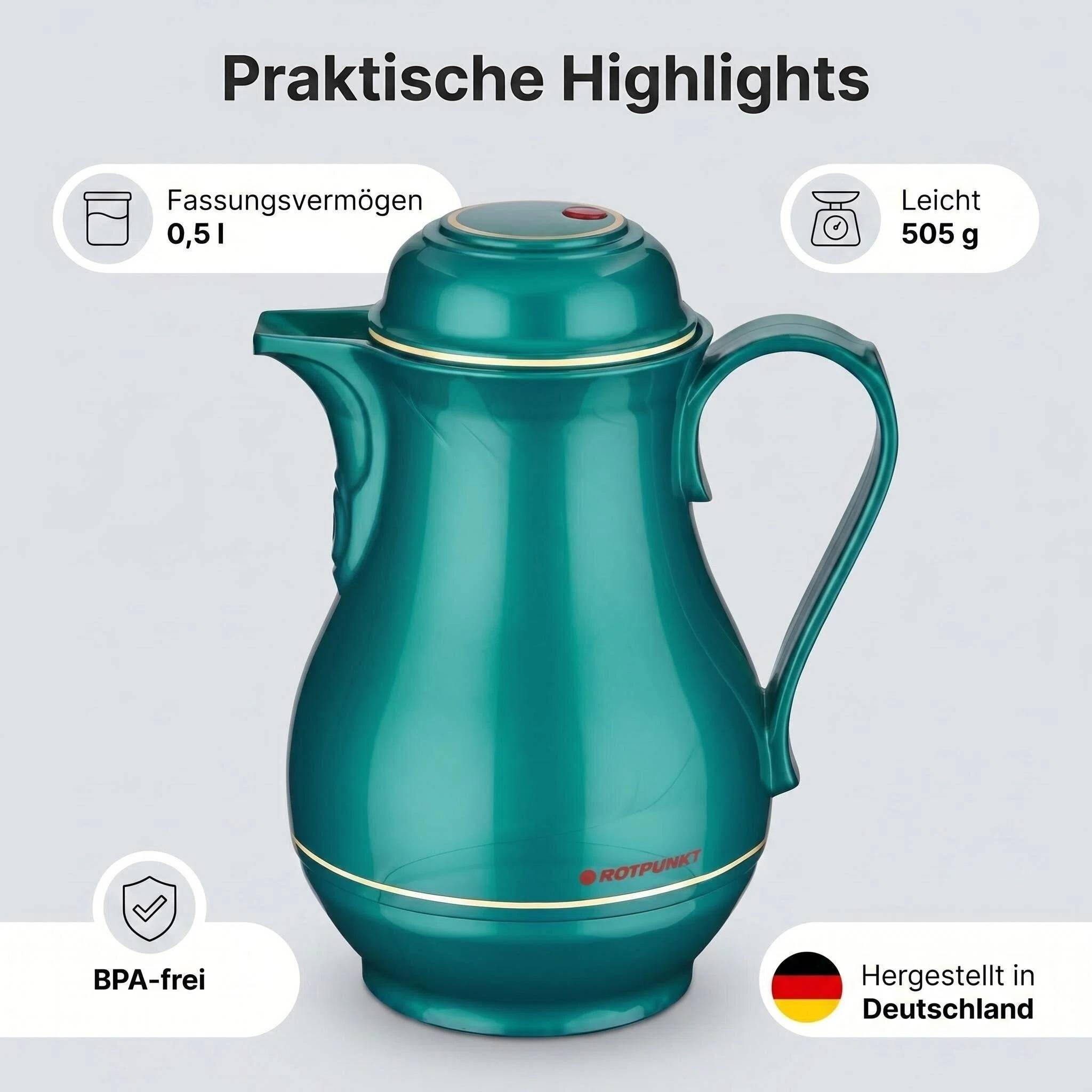 ROTPUNKT Isolierkanne 0.5L - 530 Christa - BPA-frei - Für Kaffee, Tee, Aufgüsse - Grün