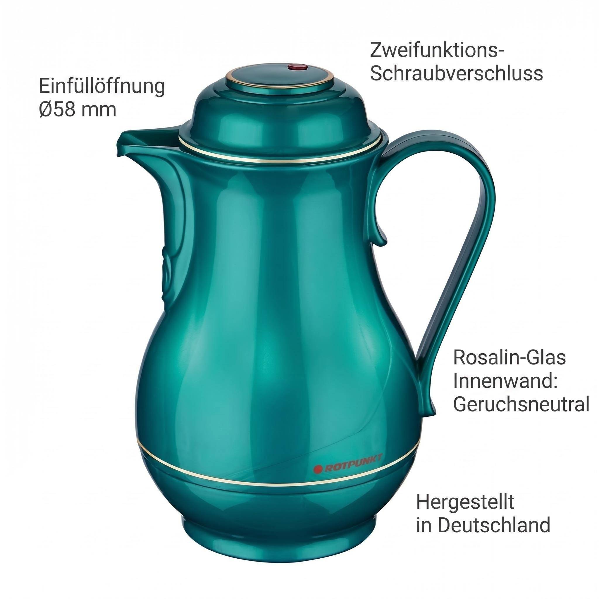 ROTPUNKT Isolierkanne 1.2L - 830 Christa - BPA-frei - Für Kaffee, Tee, Aufgüsse - Grün
