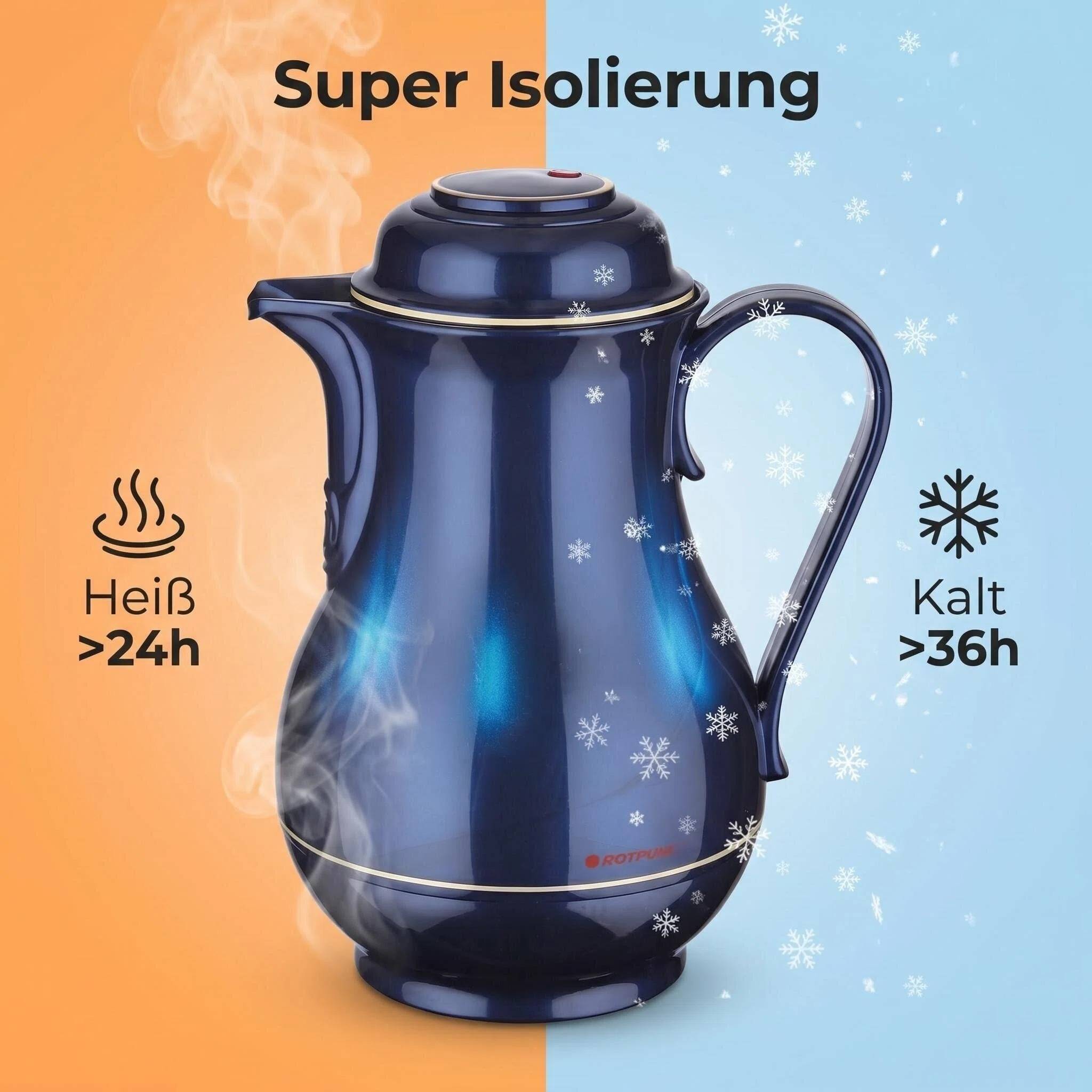 ROTPUNKT Isolierkanne 1.2L - 830 Christa - BPA-frei - Für Kaffee, Tee, Aufgüsse - Blau