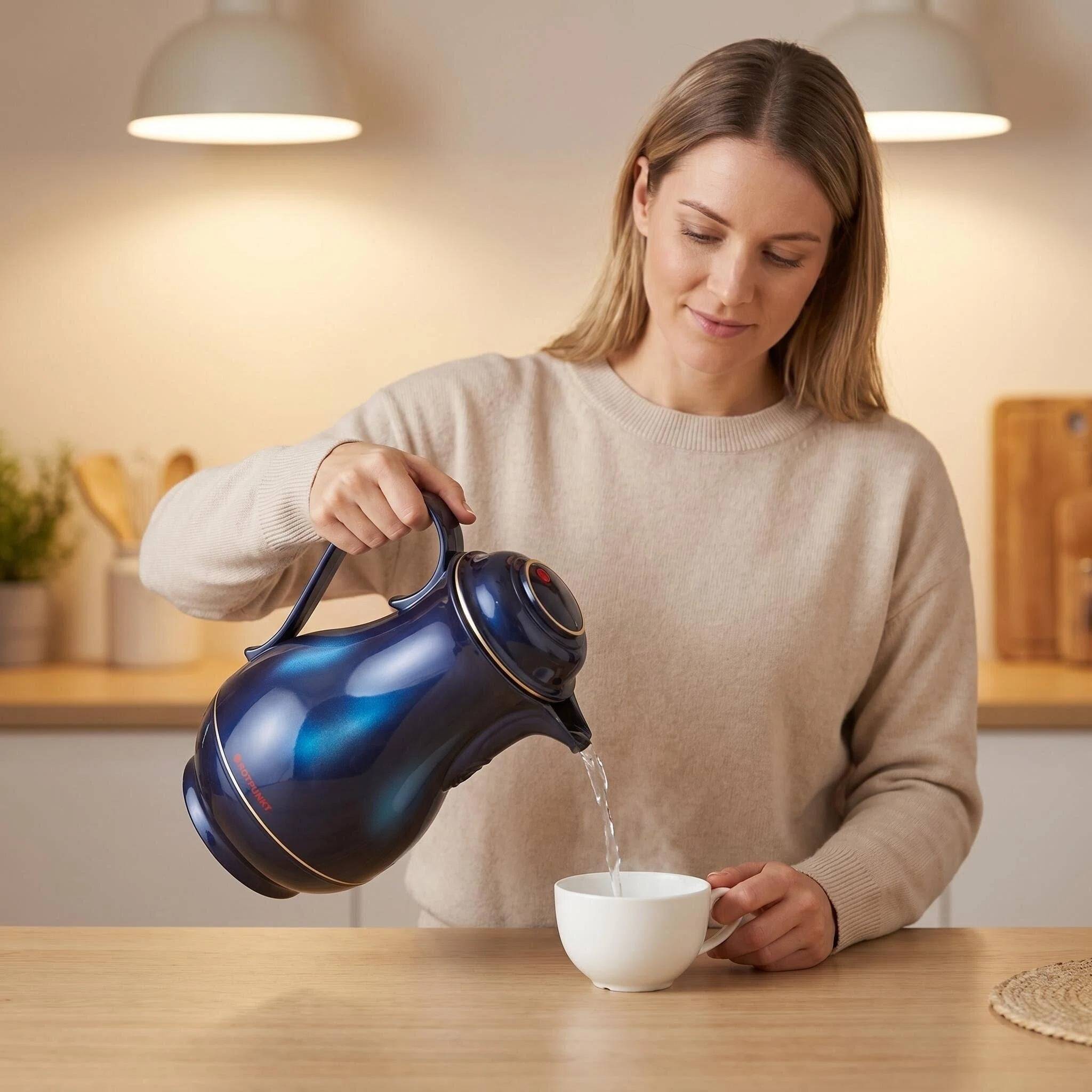 ROTPUNKT Isolierkanne 1.2L - 830 Christa - BPA-frei - Für Kaffee, Tee, Aufgüsse - Blau