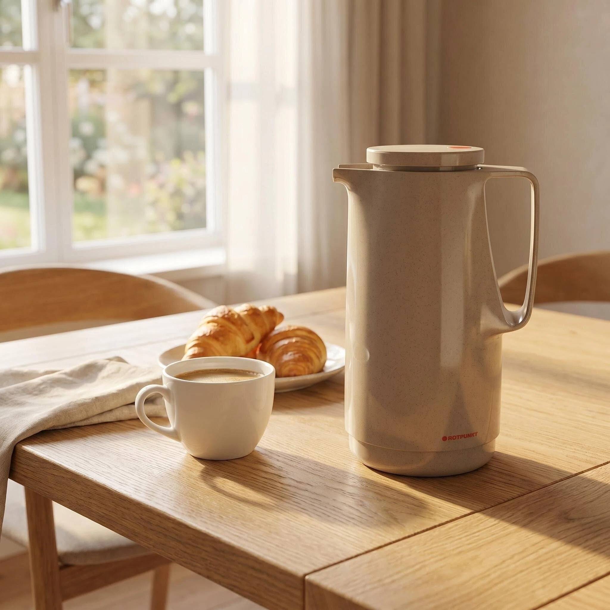 ROTPUNKT Isolierkanne 1L - 760 Maxima - Warm & Kalt Doppelnutzung - Glaskaraffe, BPA-frei - Beige