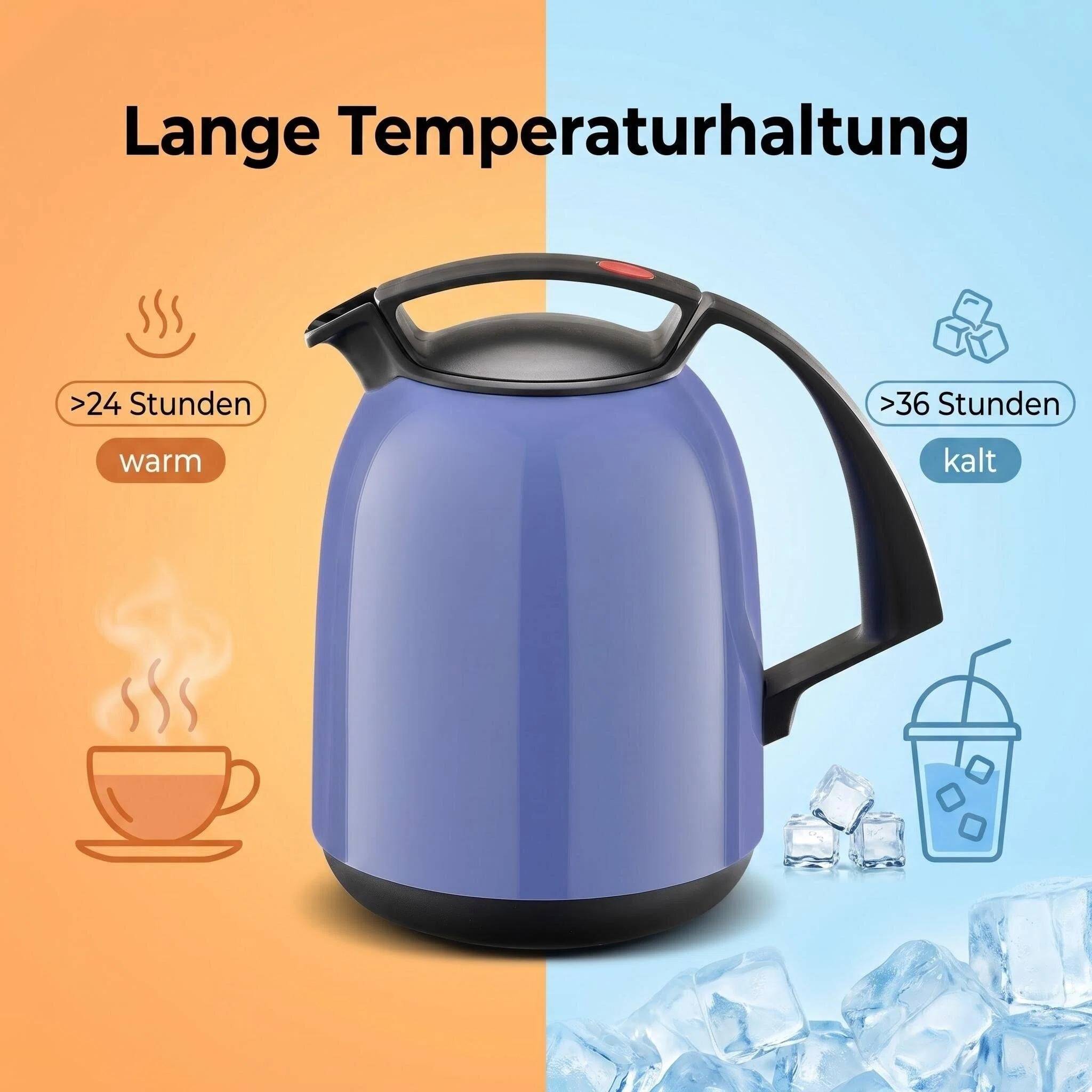ROTPUNKT Isolierkanne 1L - 810 FAY - Glaskaraffe BPA-frei - Für Tee und Kaffee - Blau