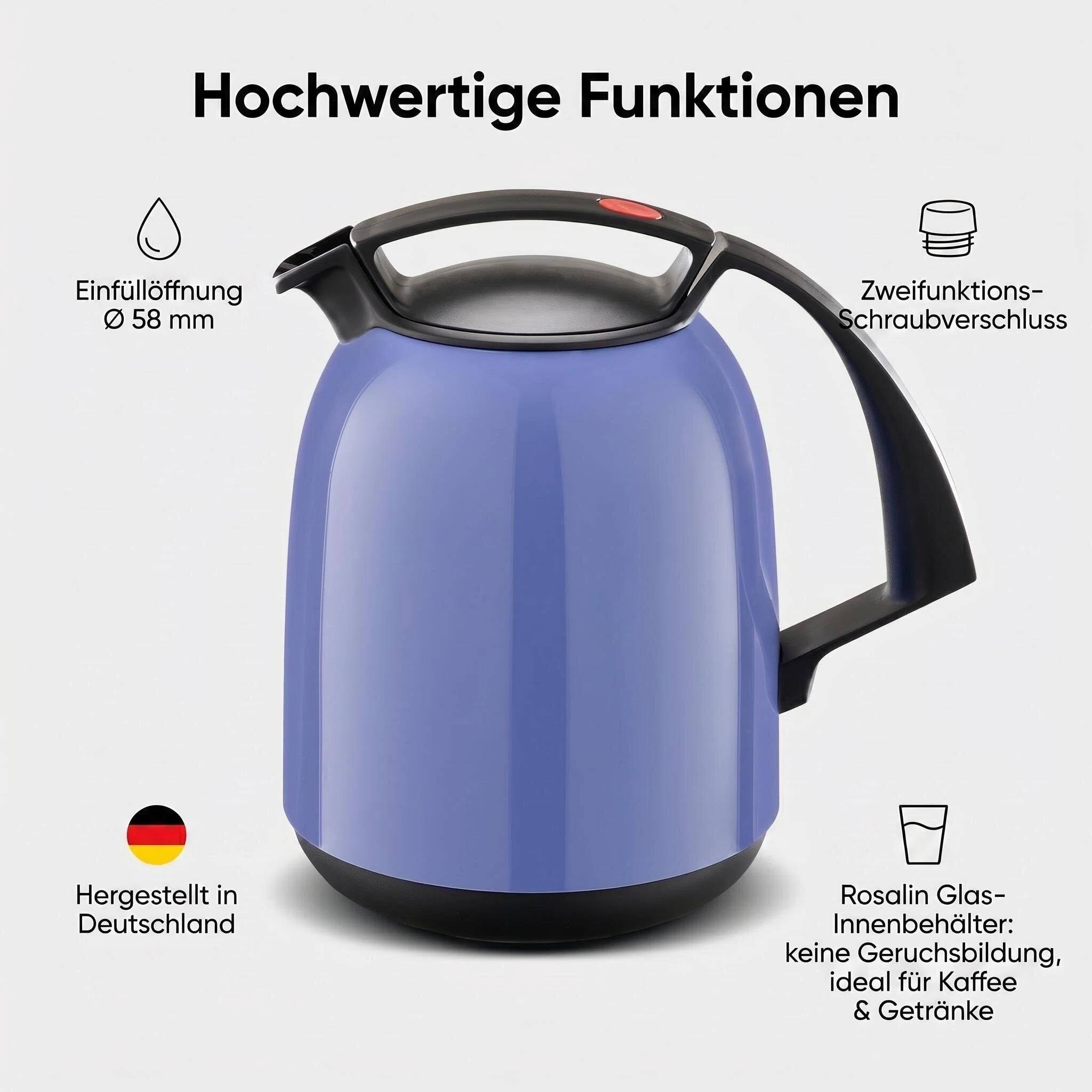 ROTPUNKT Isolierkanne 1L - 810 FAY - Glaskaraffe BPA-frei - Für Tee und Kaffee - Blau