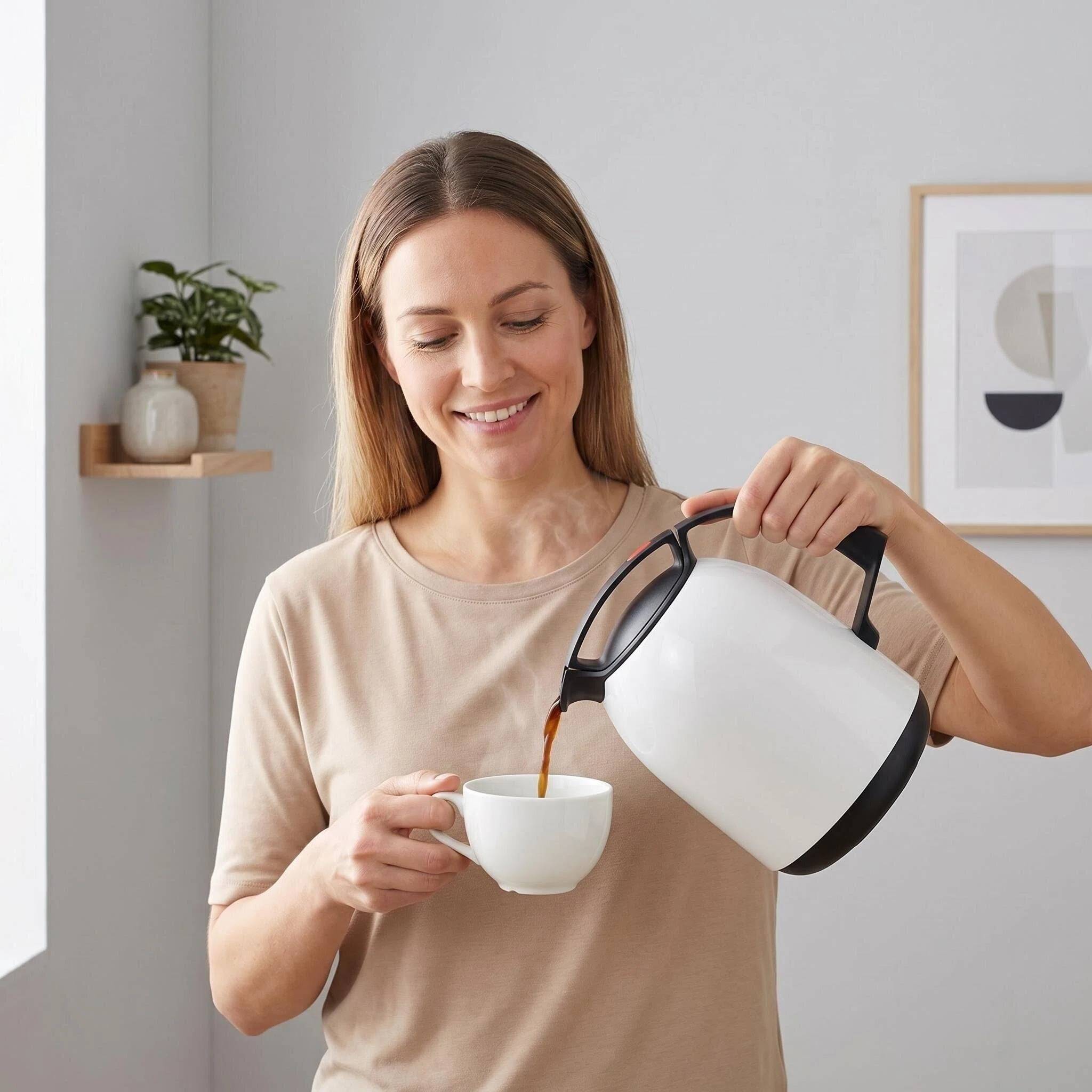 ROTPUNKT Isolierkanne 1L - 810 FAY - Glaskaraffe BPA-frei - Für Tee und Kaffee - Weiß