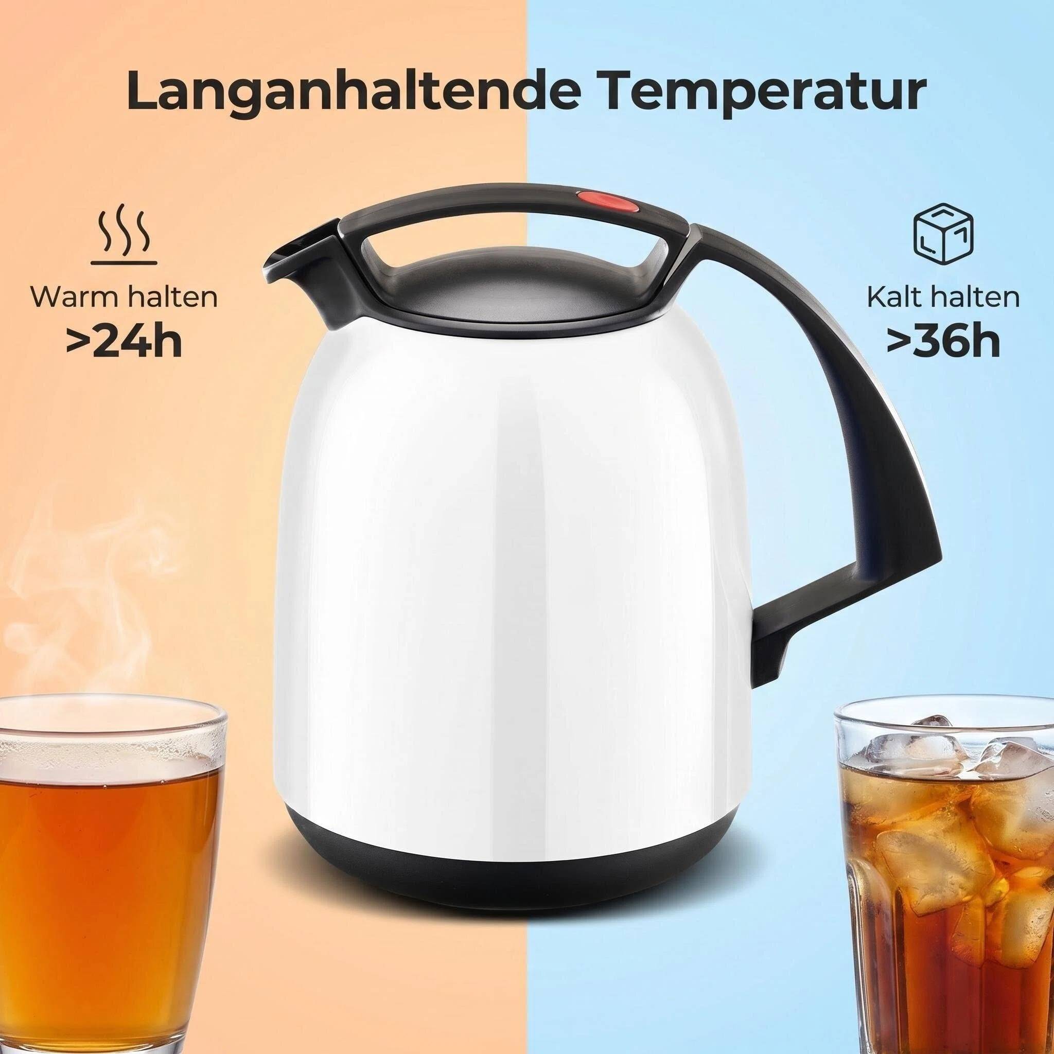 ROTPUNKT Isolierkanne 1L - 810 FAY - Glaskaraffe BPA-frei - Für Tee und Kaffee - Weiß