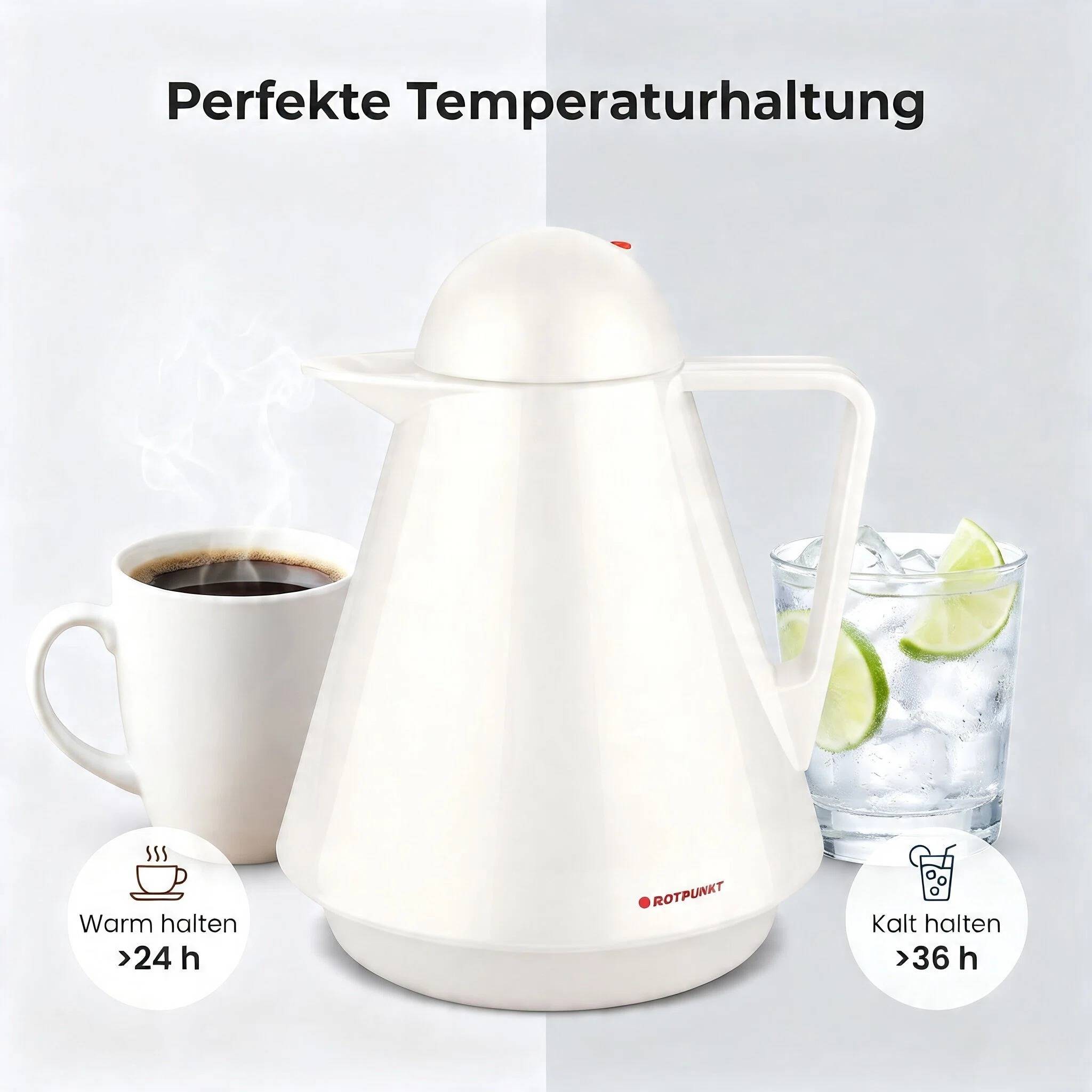ROTPUNKT Isolierkanne 1L - Sylke 880 - Warm & Kalt Doppelnutzung - Elfenbein
