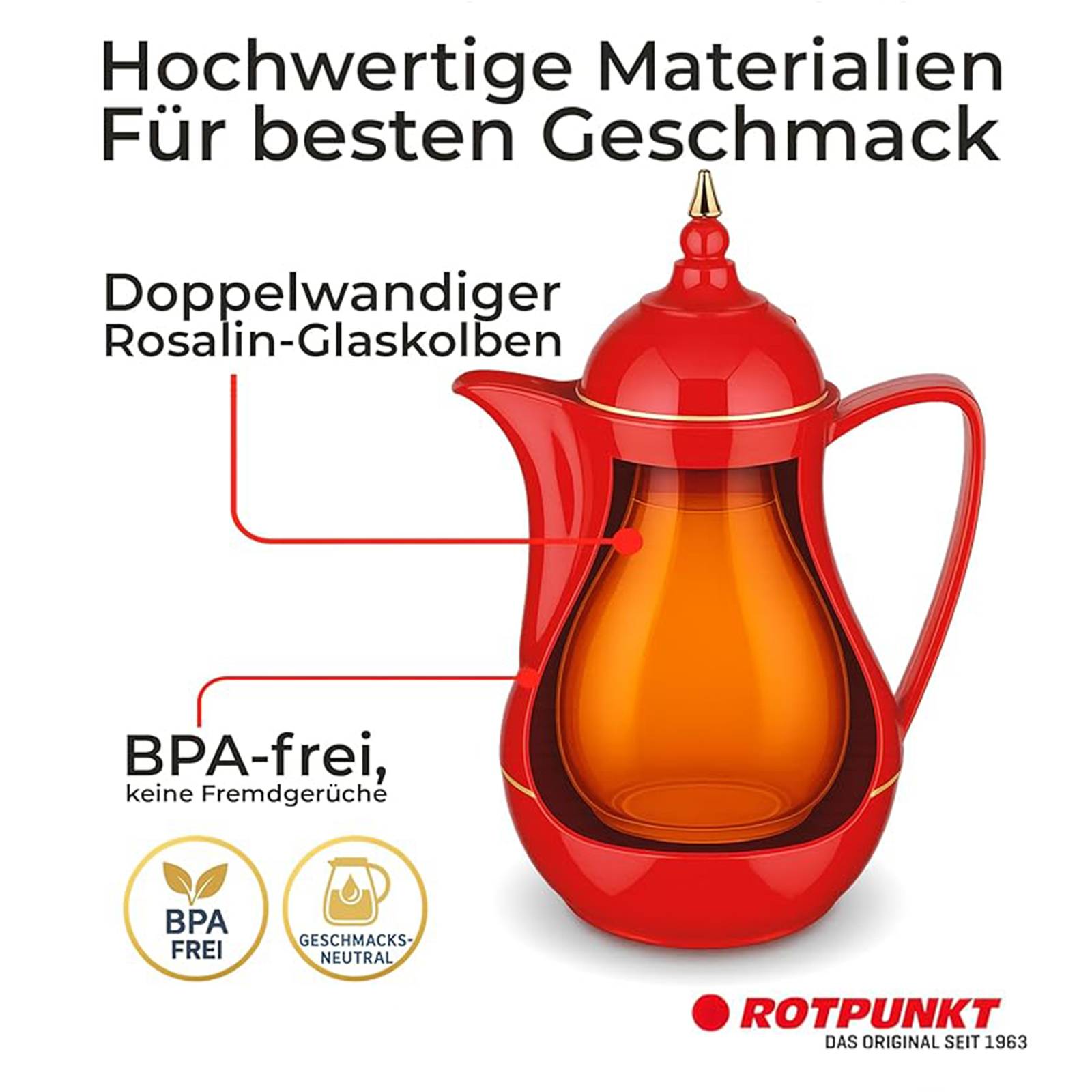 ROTPUNKT 911 Isolierkanne 1L Kanne BPA-frei - 24h warmhaltend - Rot