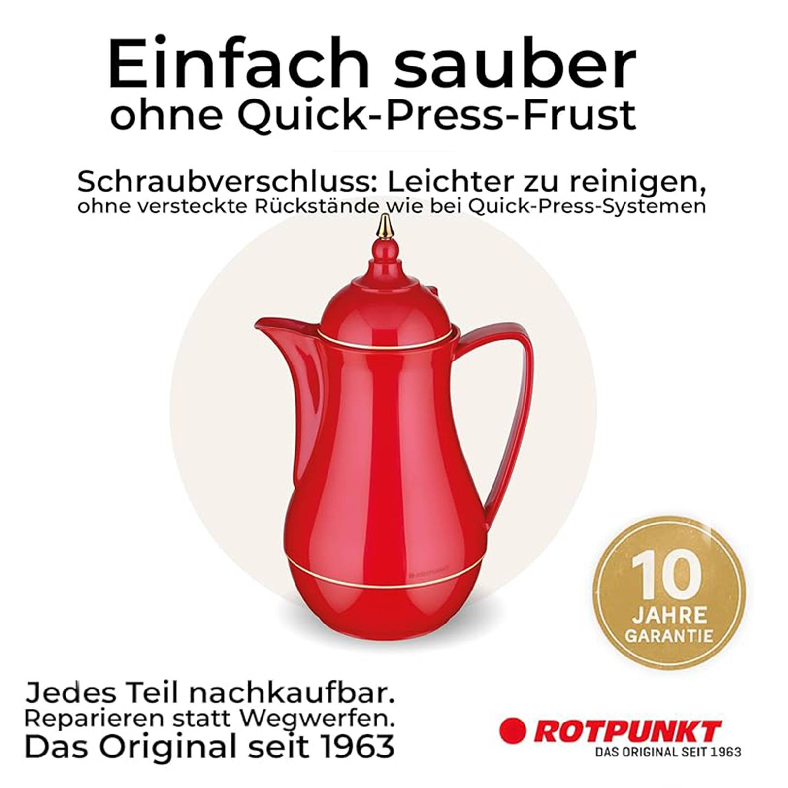 ROTPUNKT 911 Isolierkanne 1L Kanne BPA-frei - 24h warmhaltend - Rot