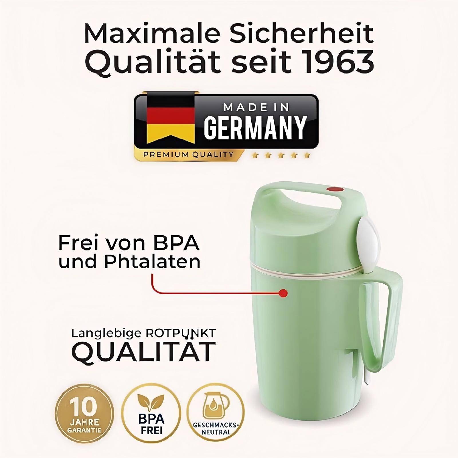 ROTPUNKT Isolierbecher - Dirk 850 - Große Öffnung - Lunchbox mit Löffel - 12h warmhaltend - Grün