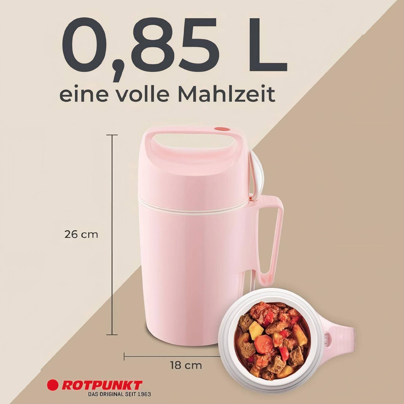 ROTPUNKT Isolierbecher - Dirk 850 - Große Öffnung - Lunchbox mit Löffel - 12h warmhaltend - Rosa