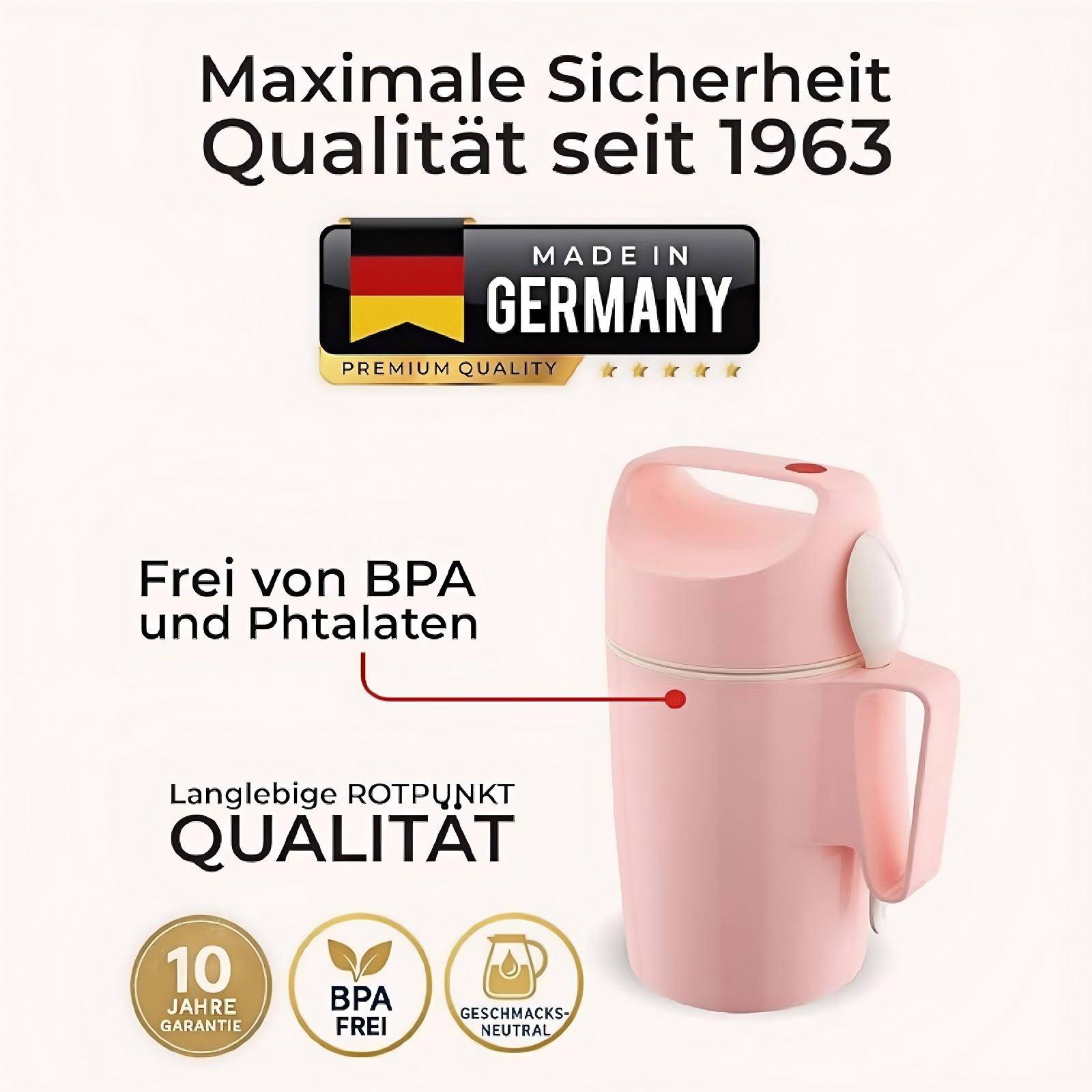 ROTPUNKT Isolierbecher - Dirk 850 - Große Öffnung - Lunchbox mit Löffel - 12h warmhaltend - Rosa