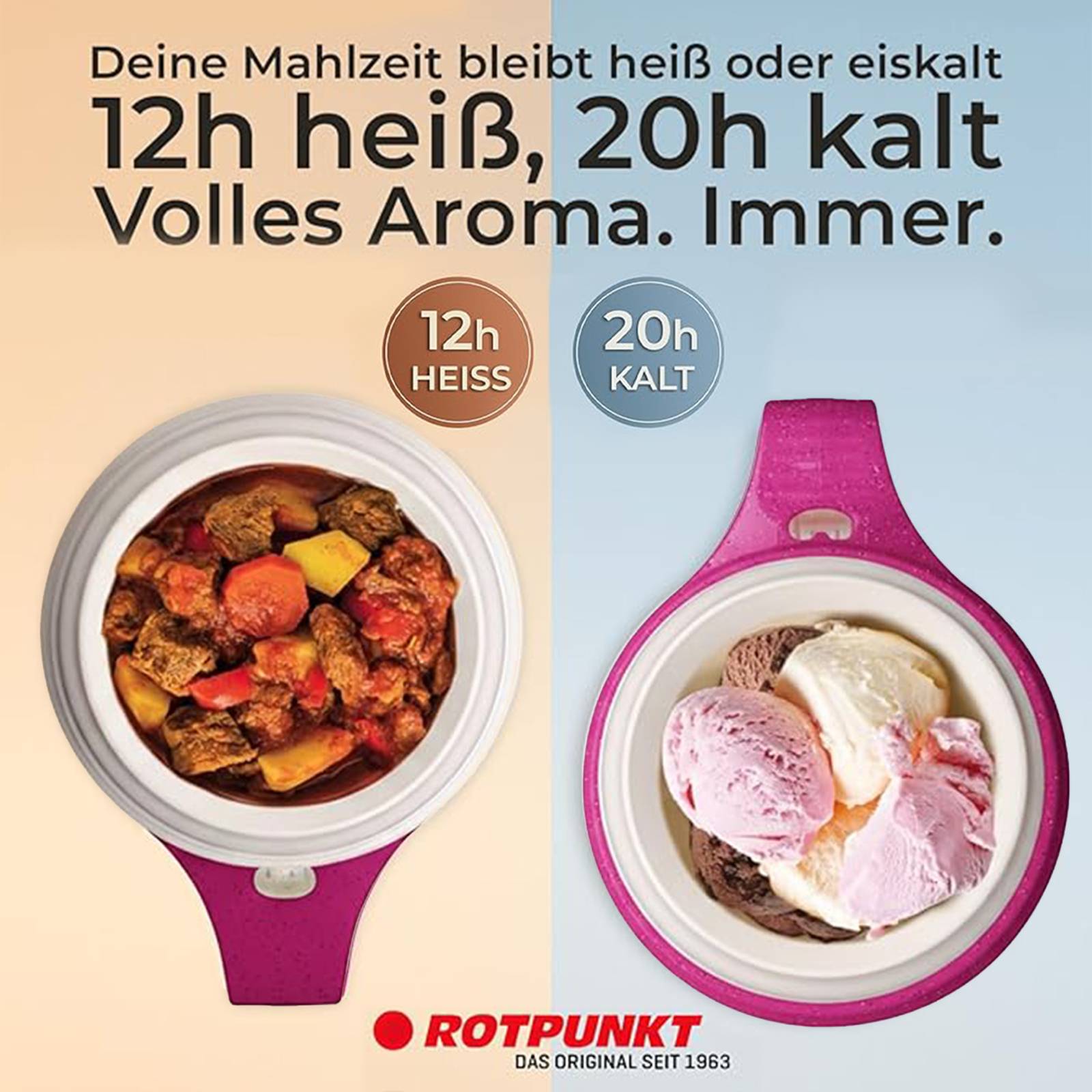 ROTPUNKT Isolierbecher - Dirk 850 - Große Öffnung - Lunchbox mit Löffel - 12h warmhaltend - Pitaya
