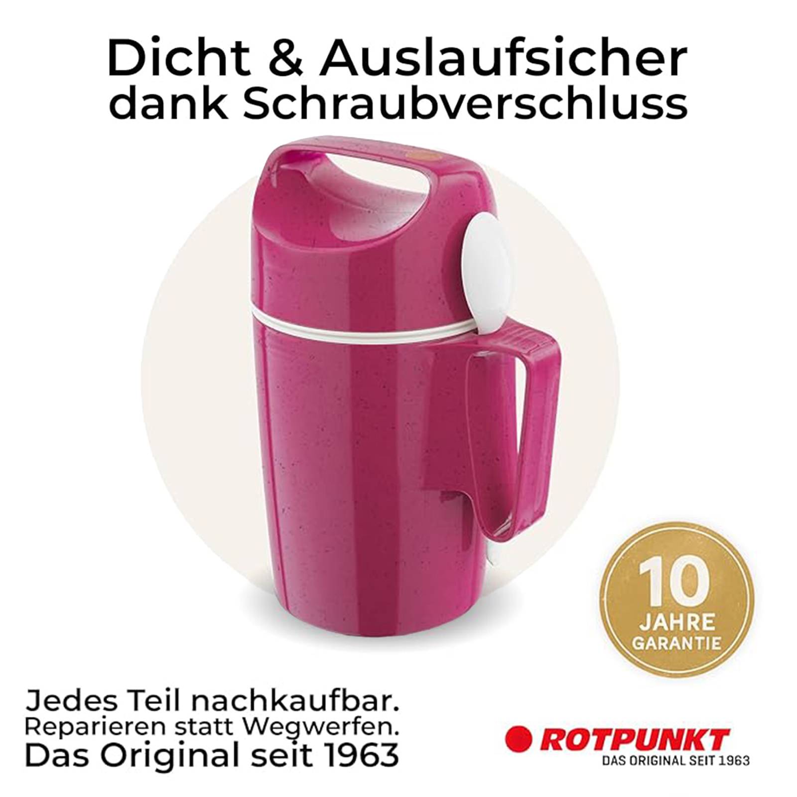 ROTPUNKT Isolierbecher - Dirk 850 - Große Öffnung - Lunchbox mit Löffel - 12h warmhaltend - Pitaya