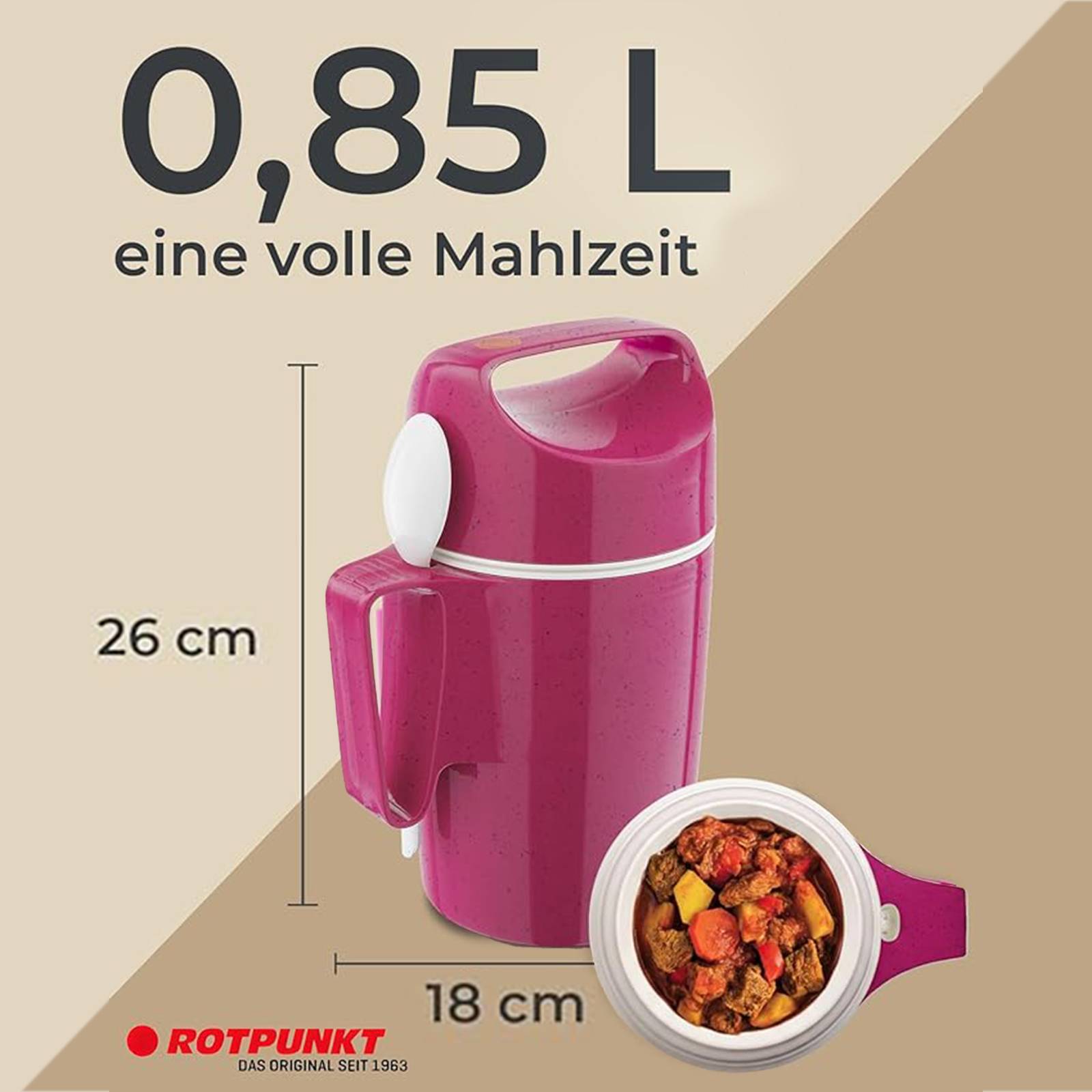 ROTPUNKT Isolierbecher - Dirk 850 - Große Öffnung - Lunchbox mit Löffel - 12h warmhaltend - Pitaya