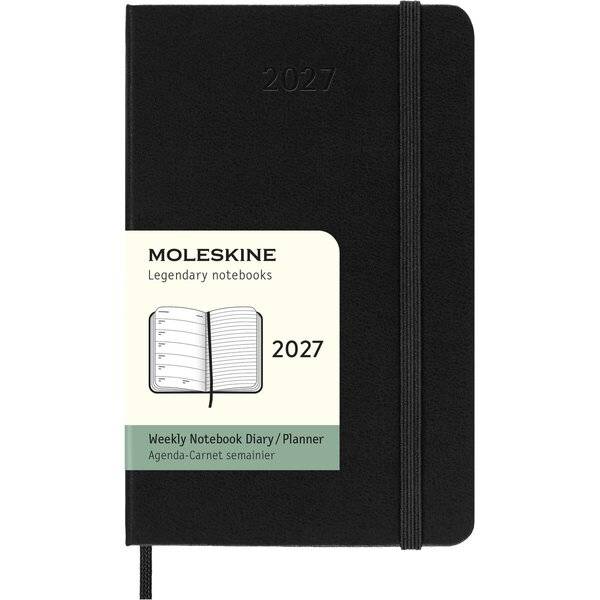 Wochenkalender 12 Monate Pocket A6 1 Woche/Seiten horizontal fester Einband schwarz 2027