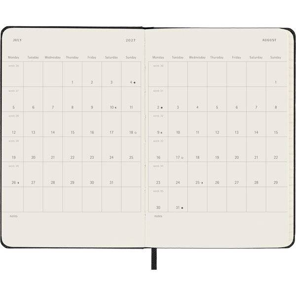 Wochenkalender 12 Monate Pocket A6 1 Woche/Seiten horizontal fester Einband schwarz 2027