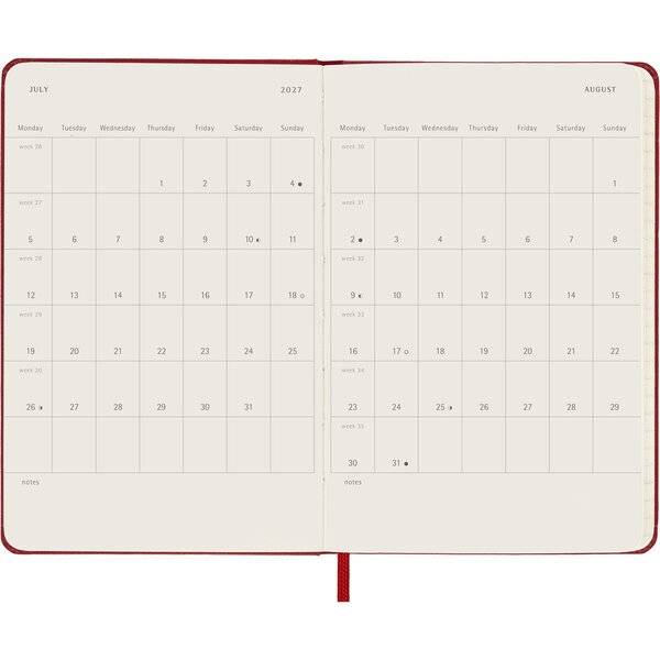 Wochenkalender 12 Monate Pocket A6 1 Woche/Seiten horizontal fester Einband scharlachrot 2027